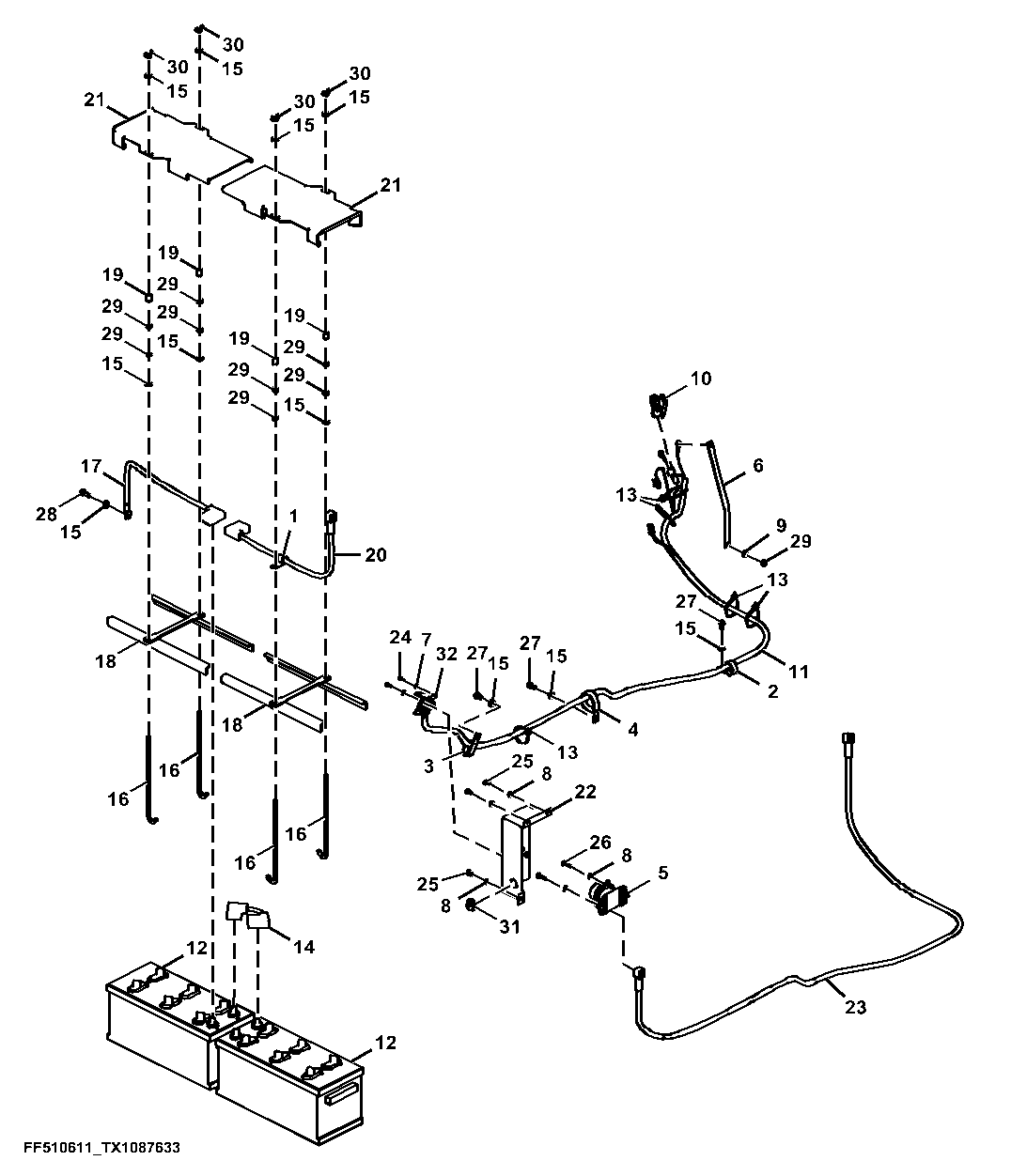Batteries, Support and Cables (Engine 6068HT082-)
