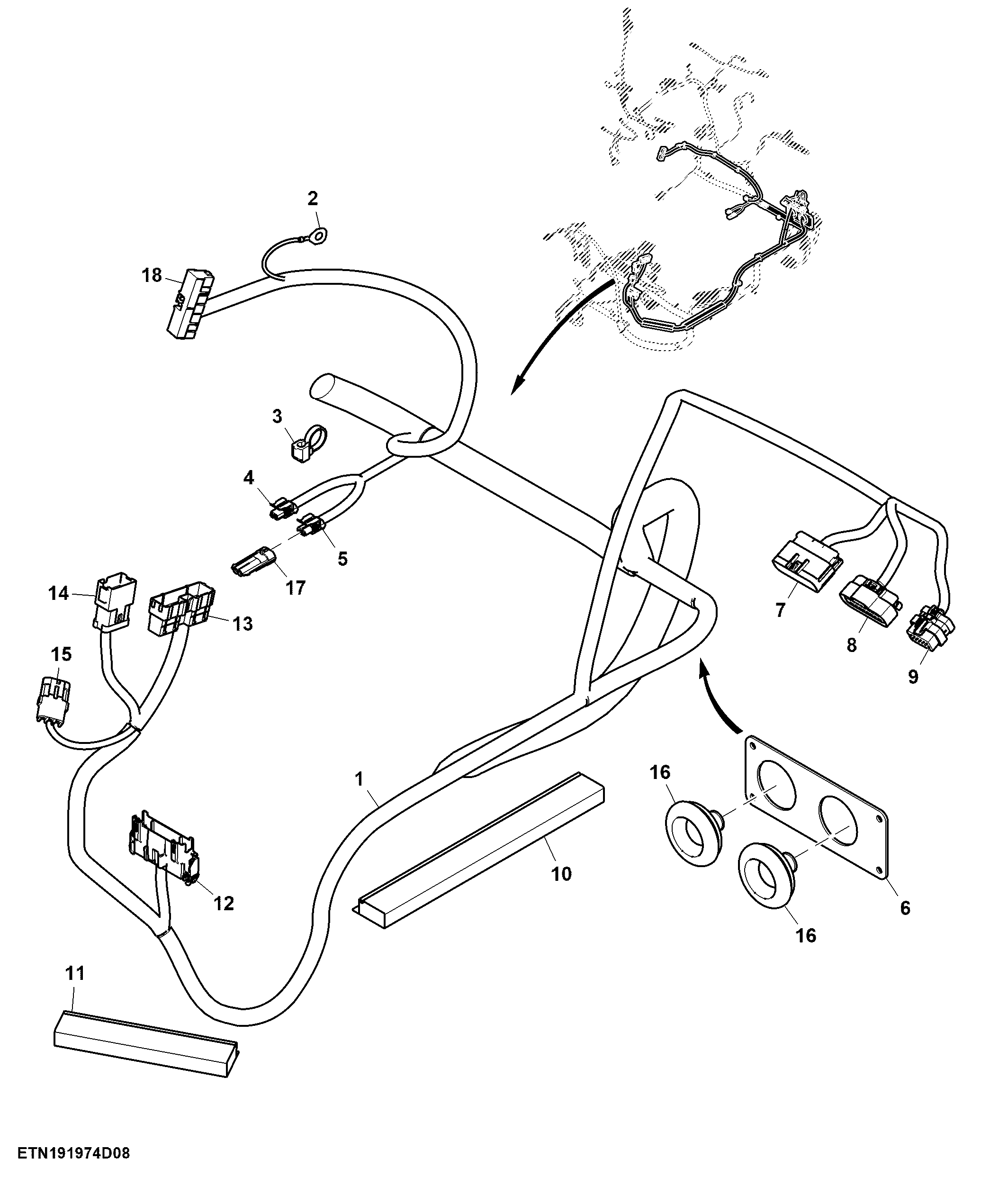 Cab Wiring Harness, PowrQuad™ Transmission, CommandARM™(8/9)