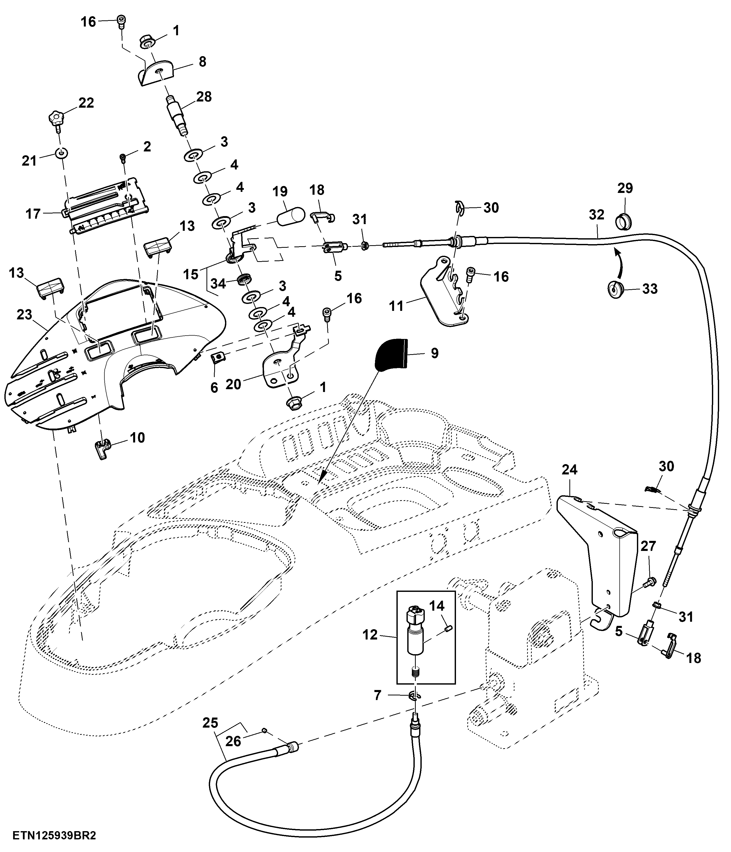Mechanical Rear Hitch Control Lever, W/O Draft Sensing, Cab