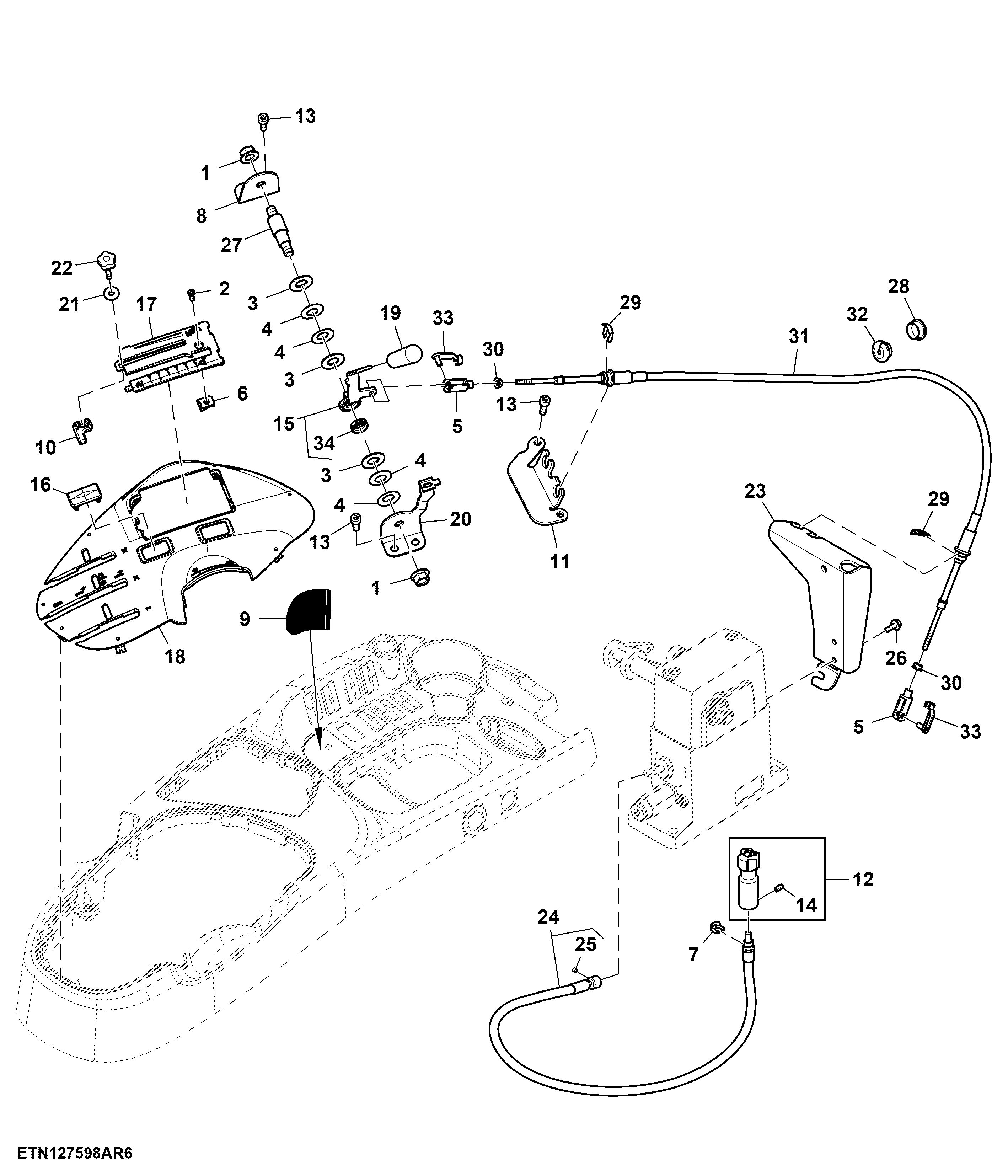 Mechanical Rear Hitch Control Lever SCV Lockout, W/O Draft Sensing, Cab