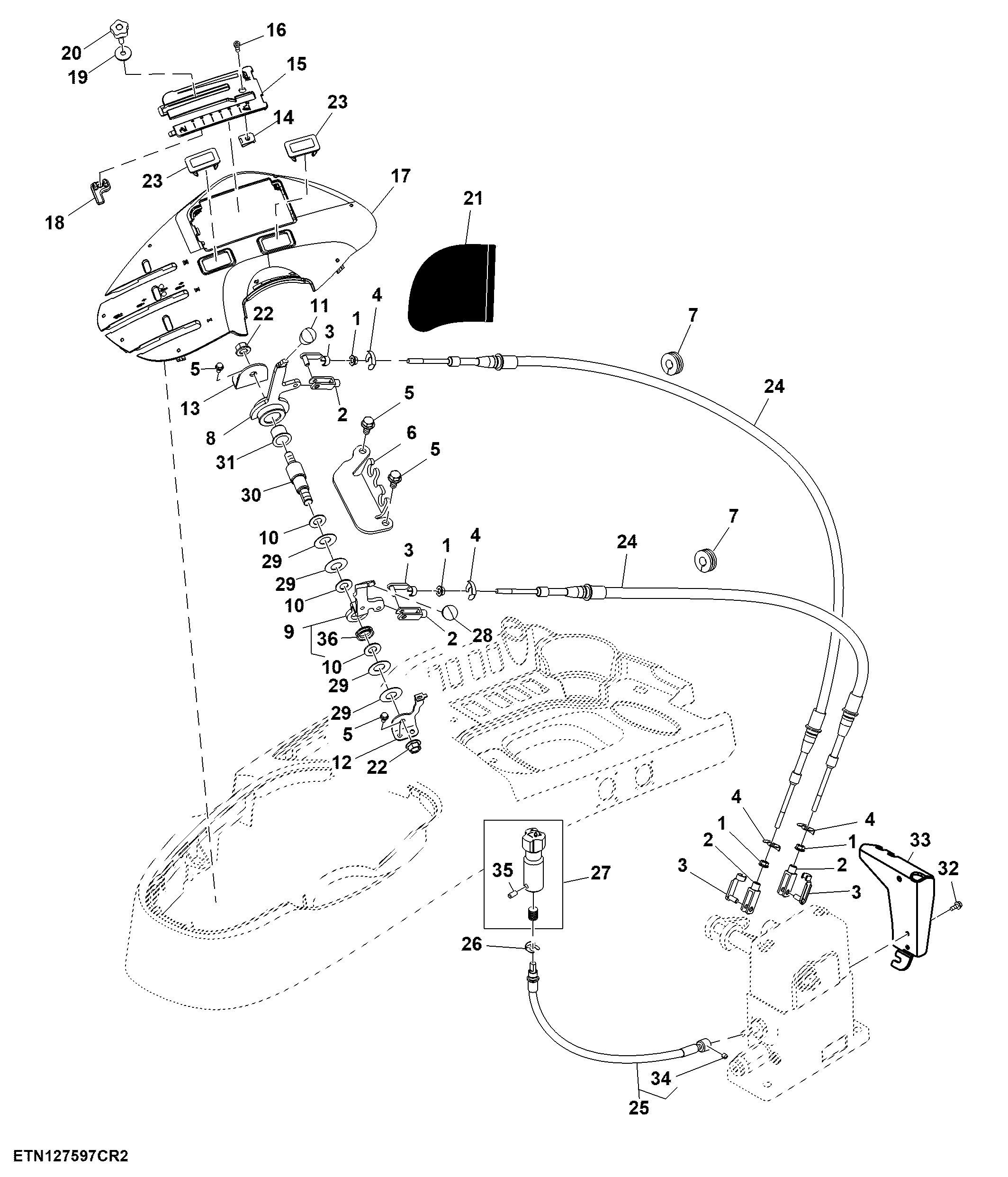Mechanical Rear Hitch Control Lever, SCV Lockout, Cab