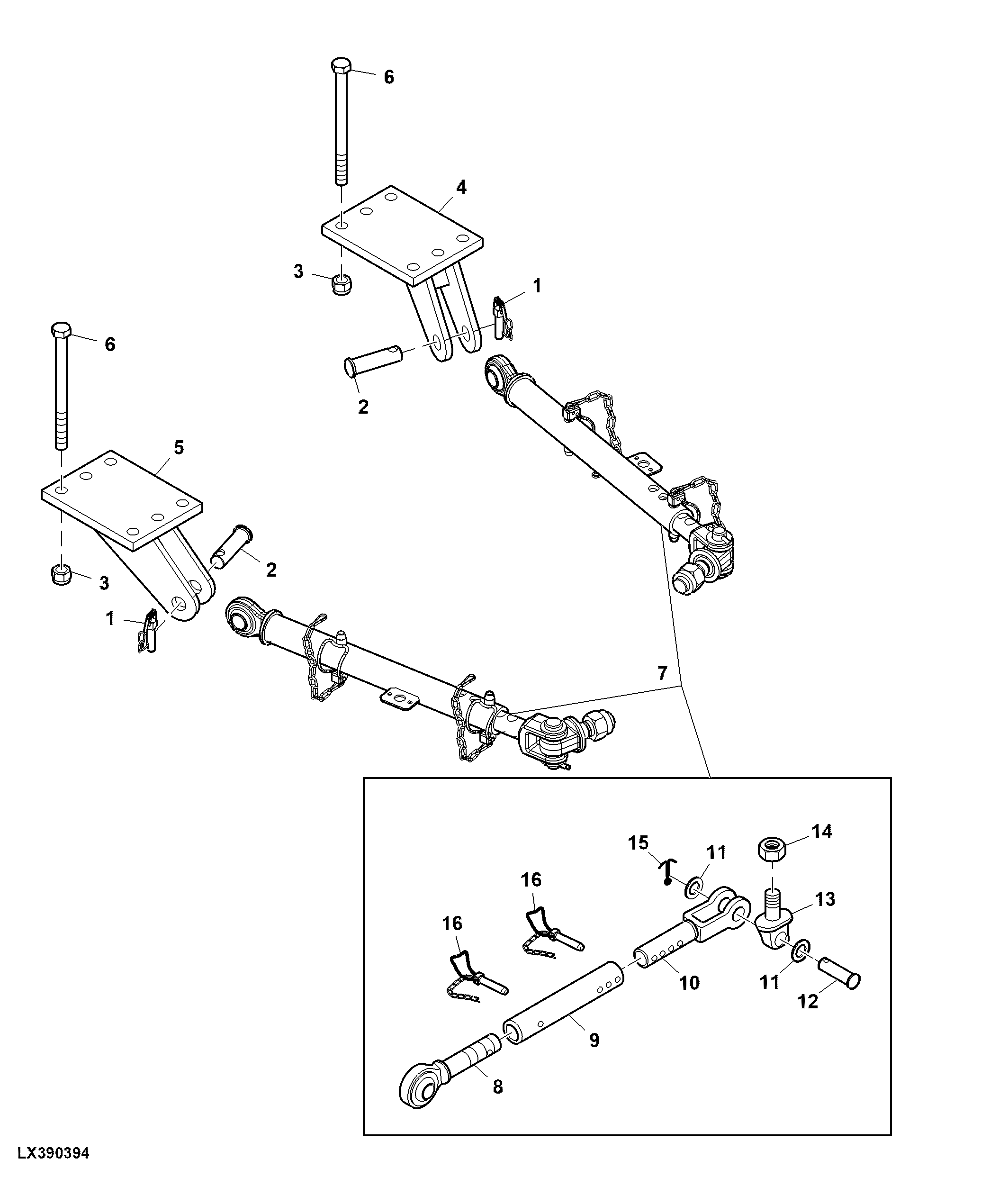 Draft Links, Stabilizer Bar, Ball Type, Wide Axle