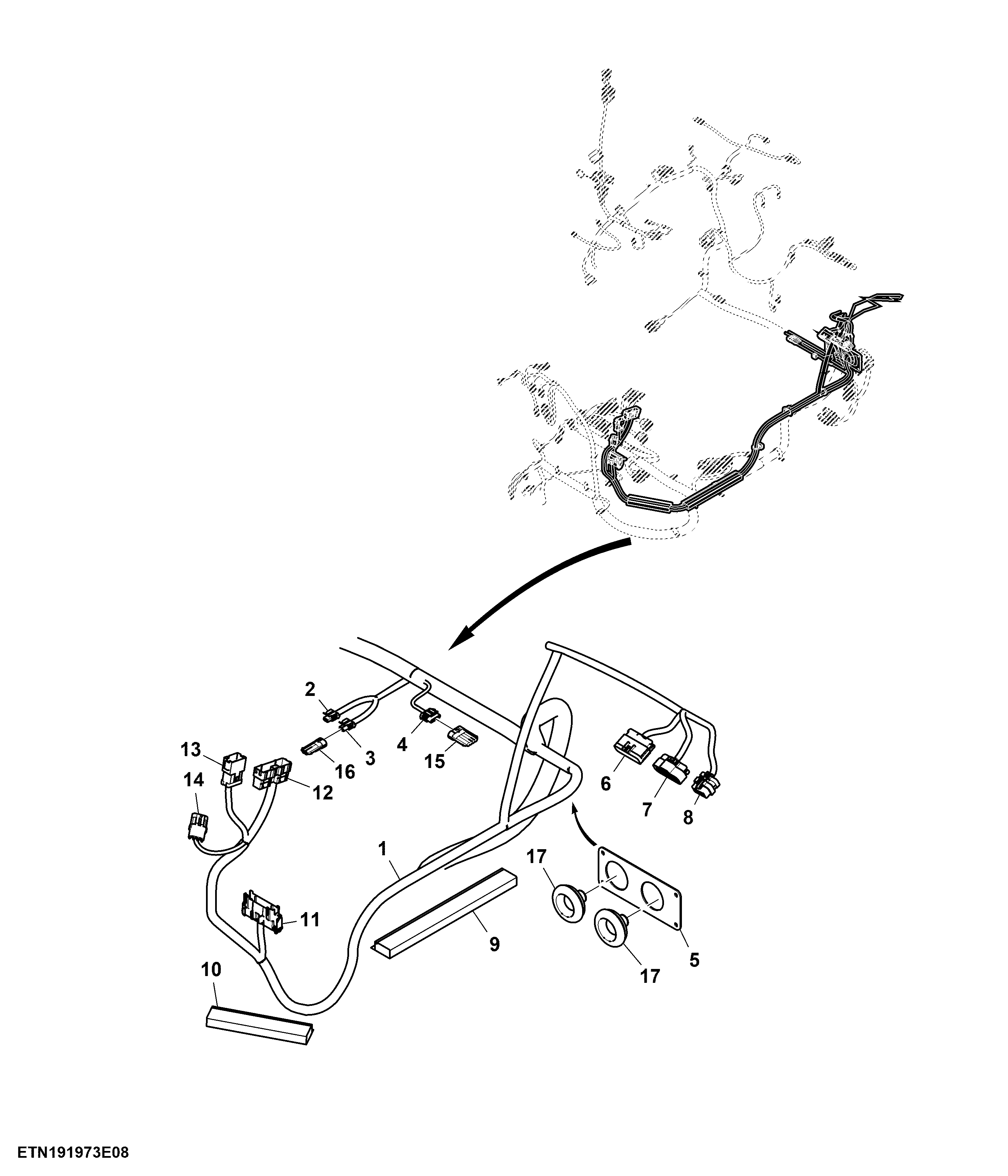Cab Wiring Harness, PST Transmission, RH Console (8/10)