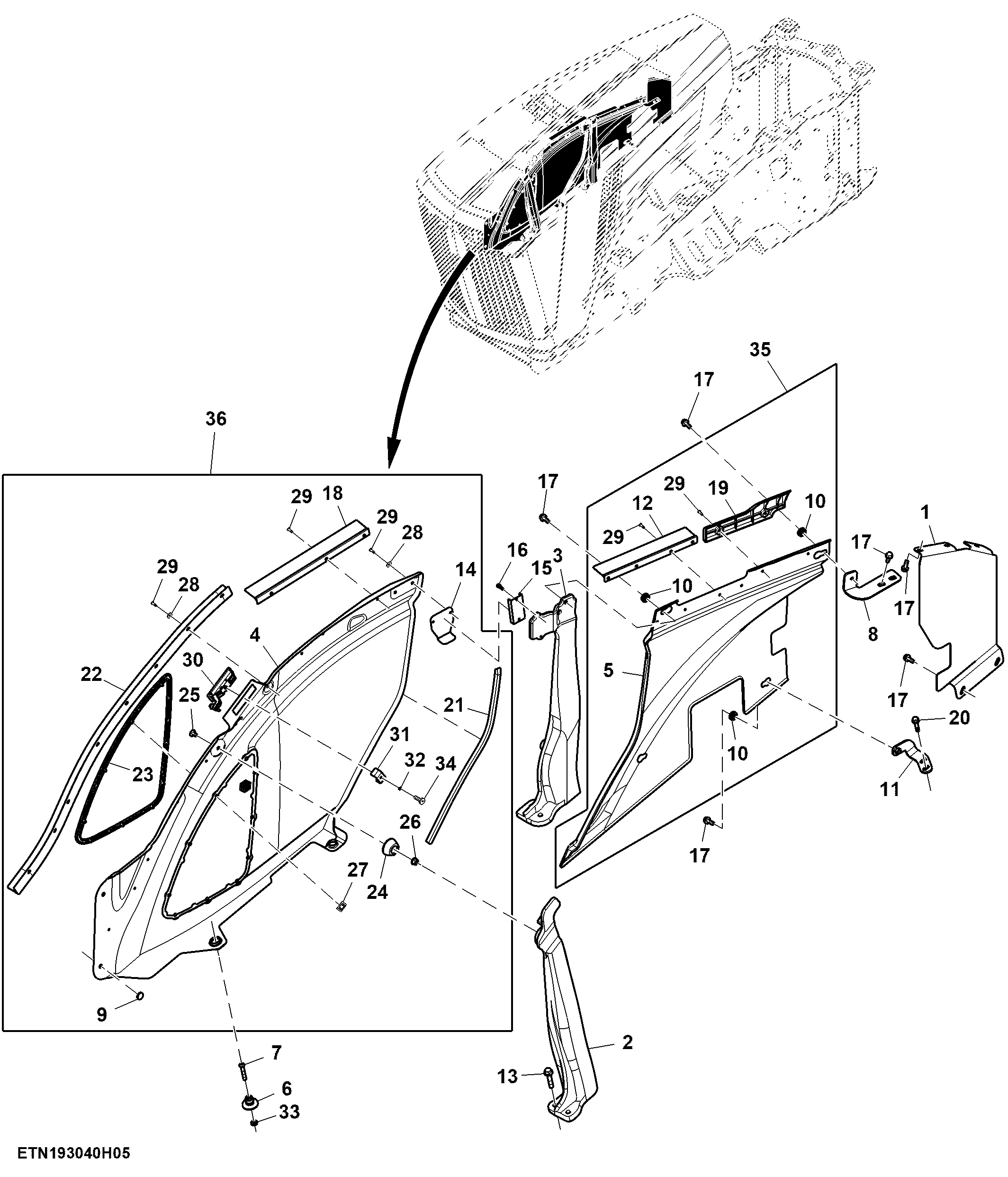 Engine Side Cover, 13.5 L T2 / T3 Engine, RH (807001 - )