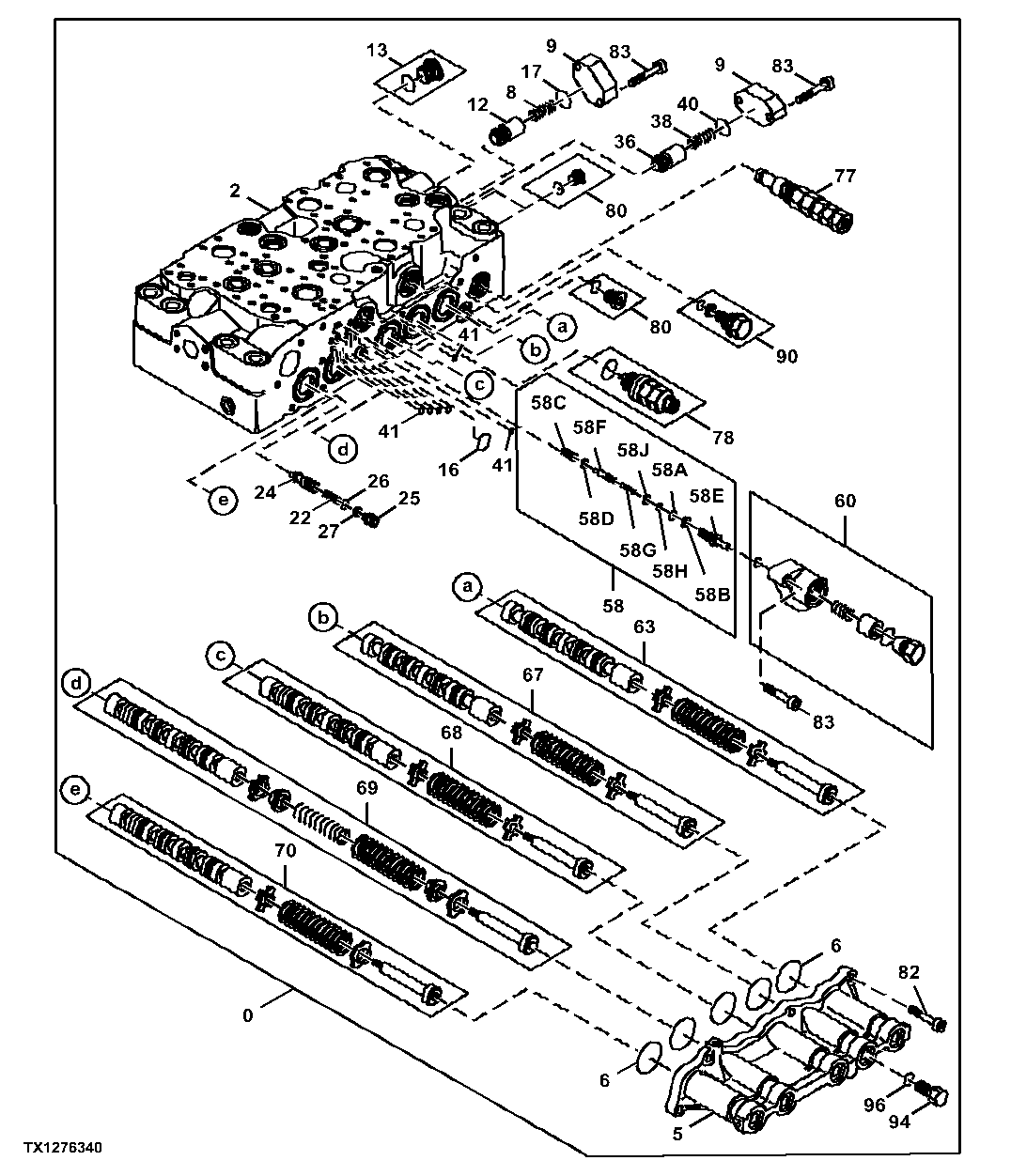 Control Valve Body and Spools, 5-Spool Side