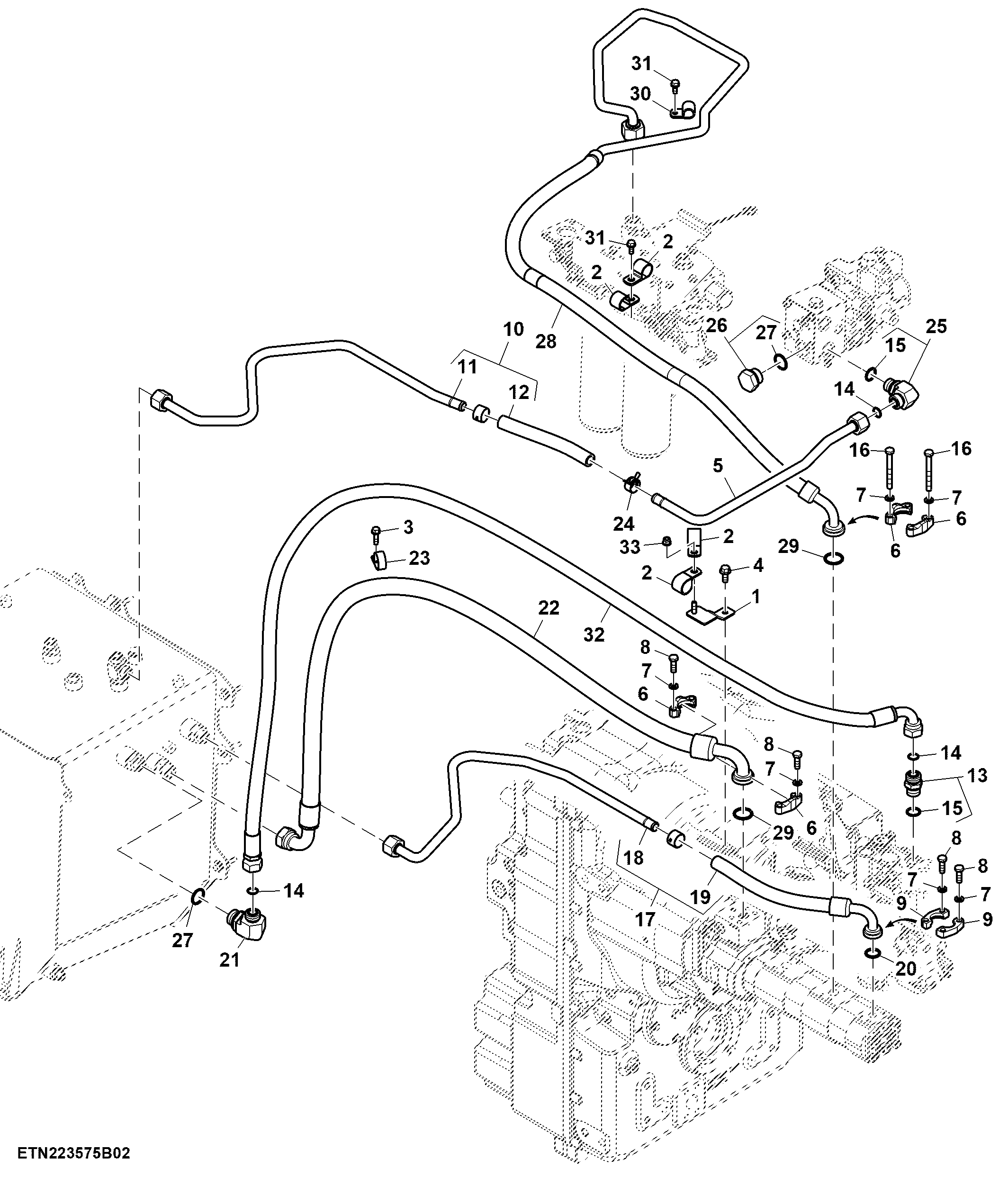 Hydraulic Lines, Standard Flow, W/ PTO, Double Reduction Axle (1/3) (809002 - )