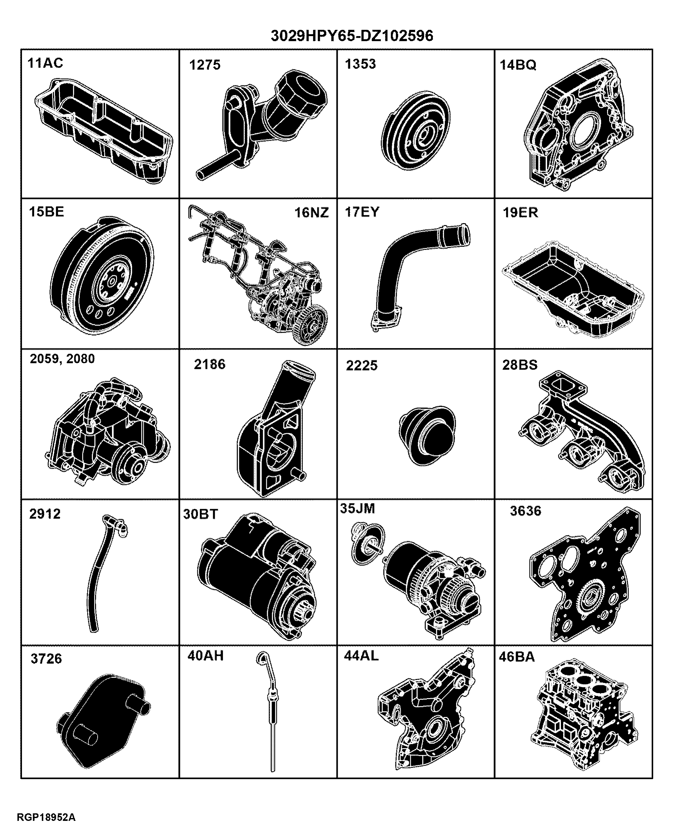 22 Engine W/Front PTO 3029HPY65-DZ102596 Metric (000200 - )