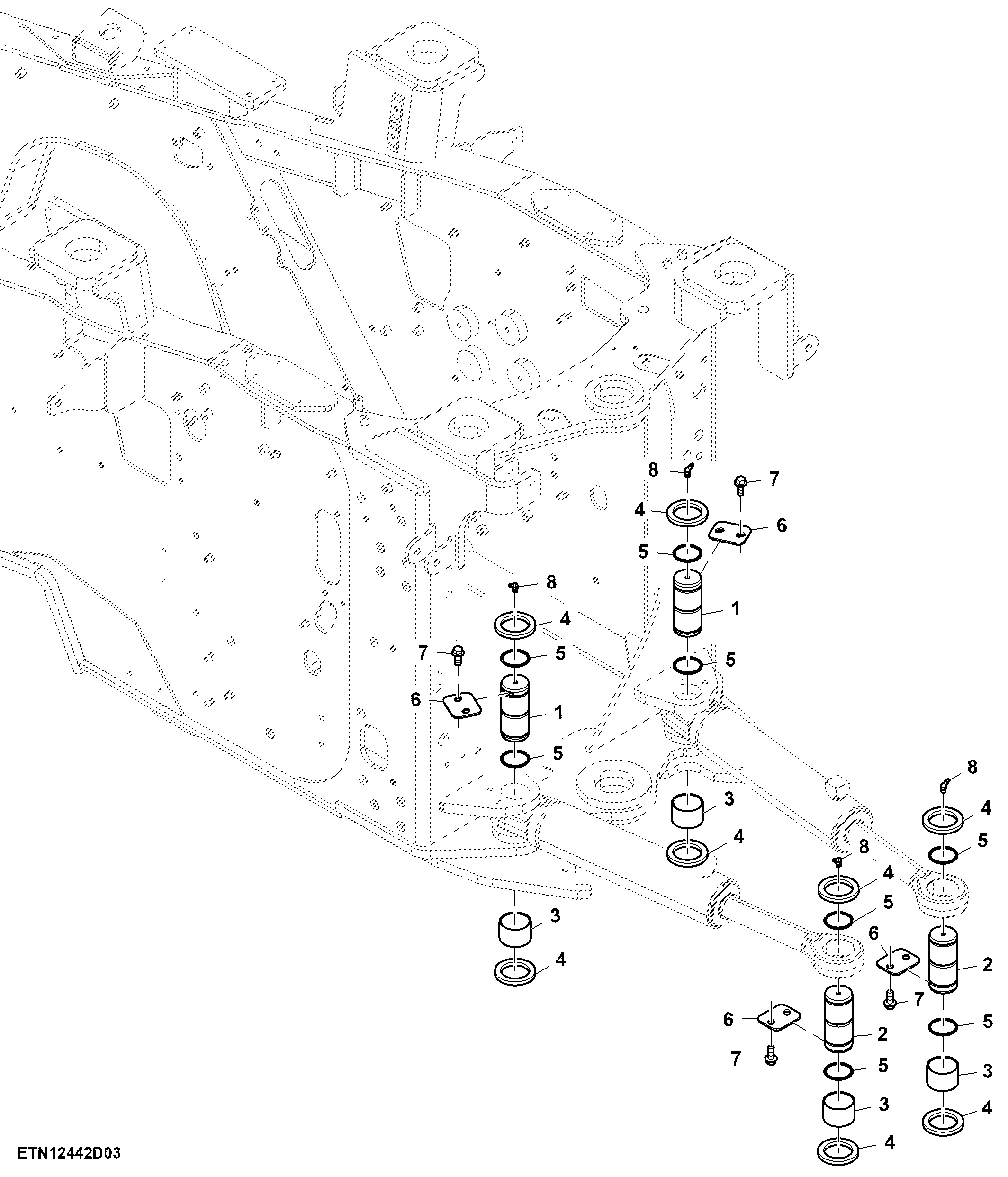 Steering Cylinder Pins and Bushings, W/ Lubrication