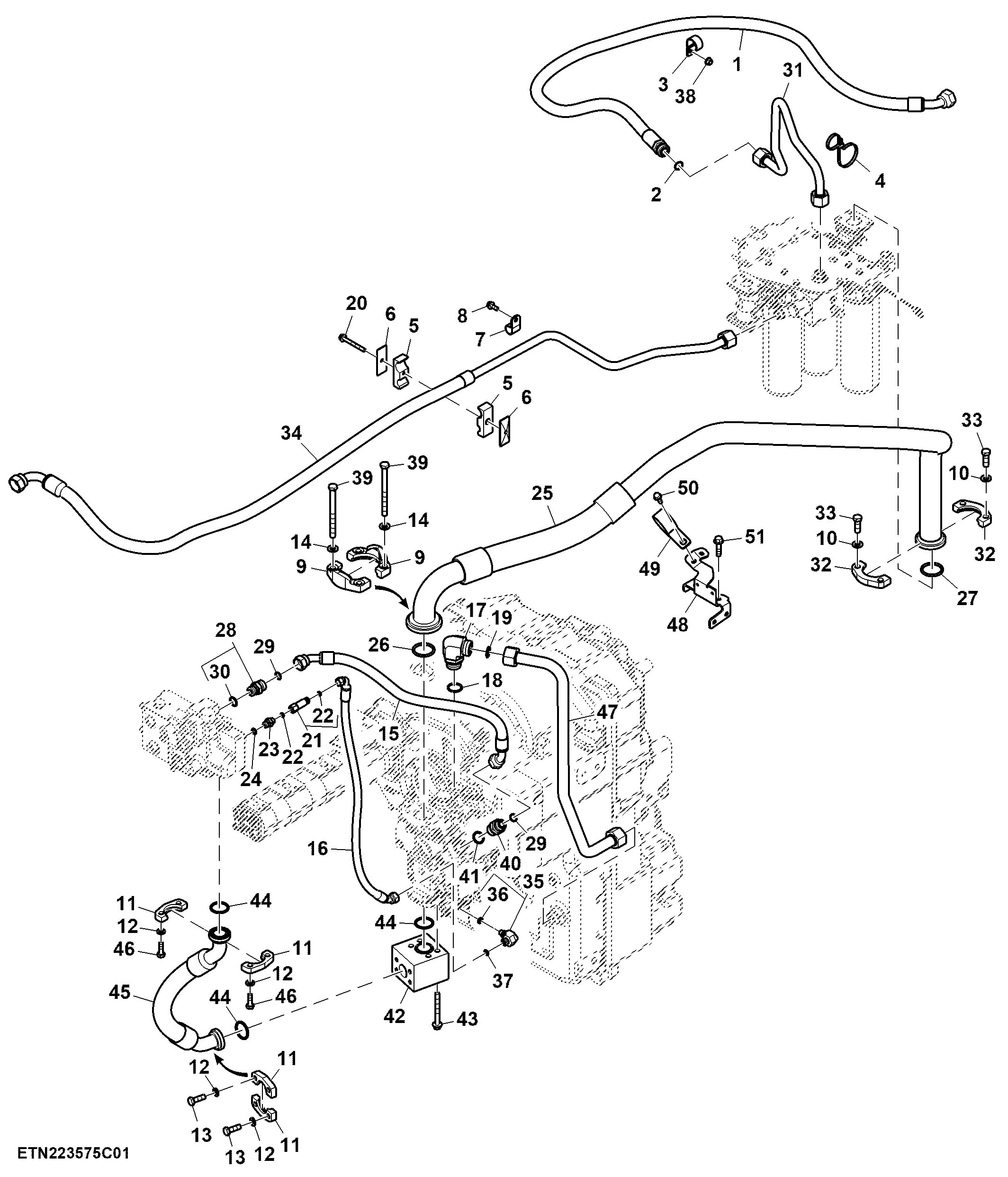 Hydraulic Lines, Standard Flow, W/ PTO, Double Reduction Axle (2/3) (809002 - )