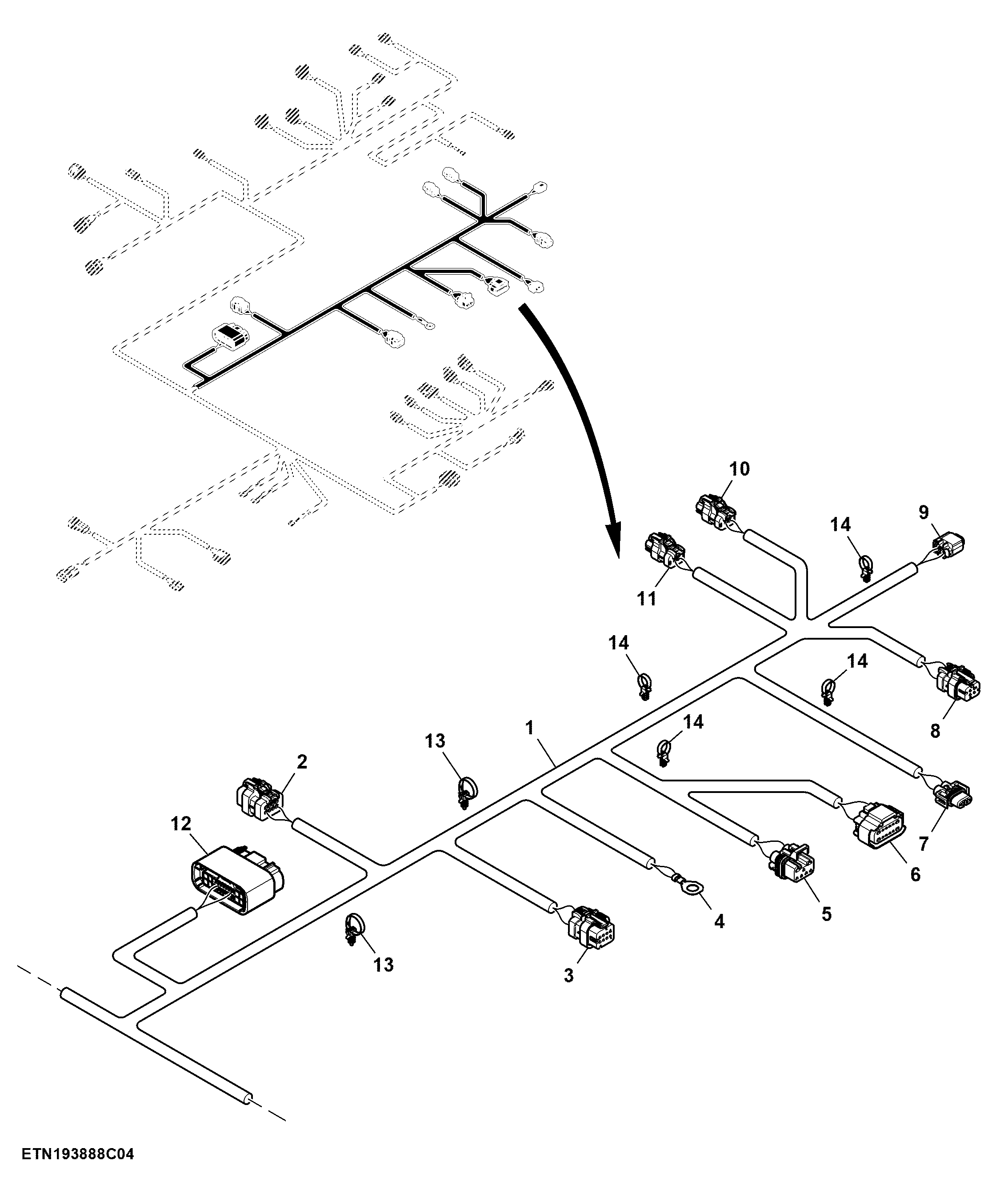 Main Wiring Harness W/ Power Shift Transmission Control Unit, Left Control Unit 2 (4/5) ( - 140110)
