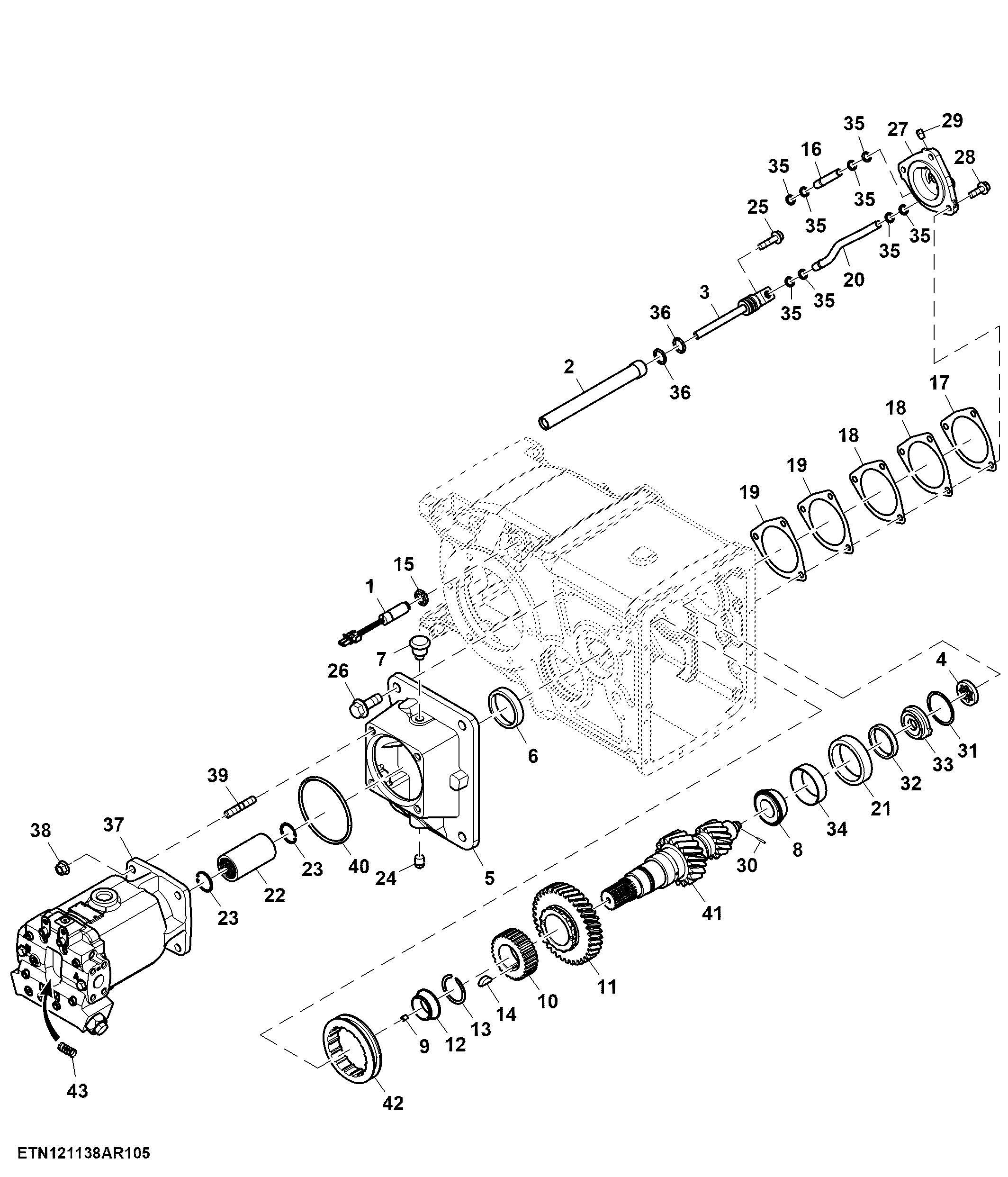 Transmission Input Shaft, Gears and Bearings