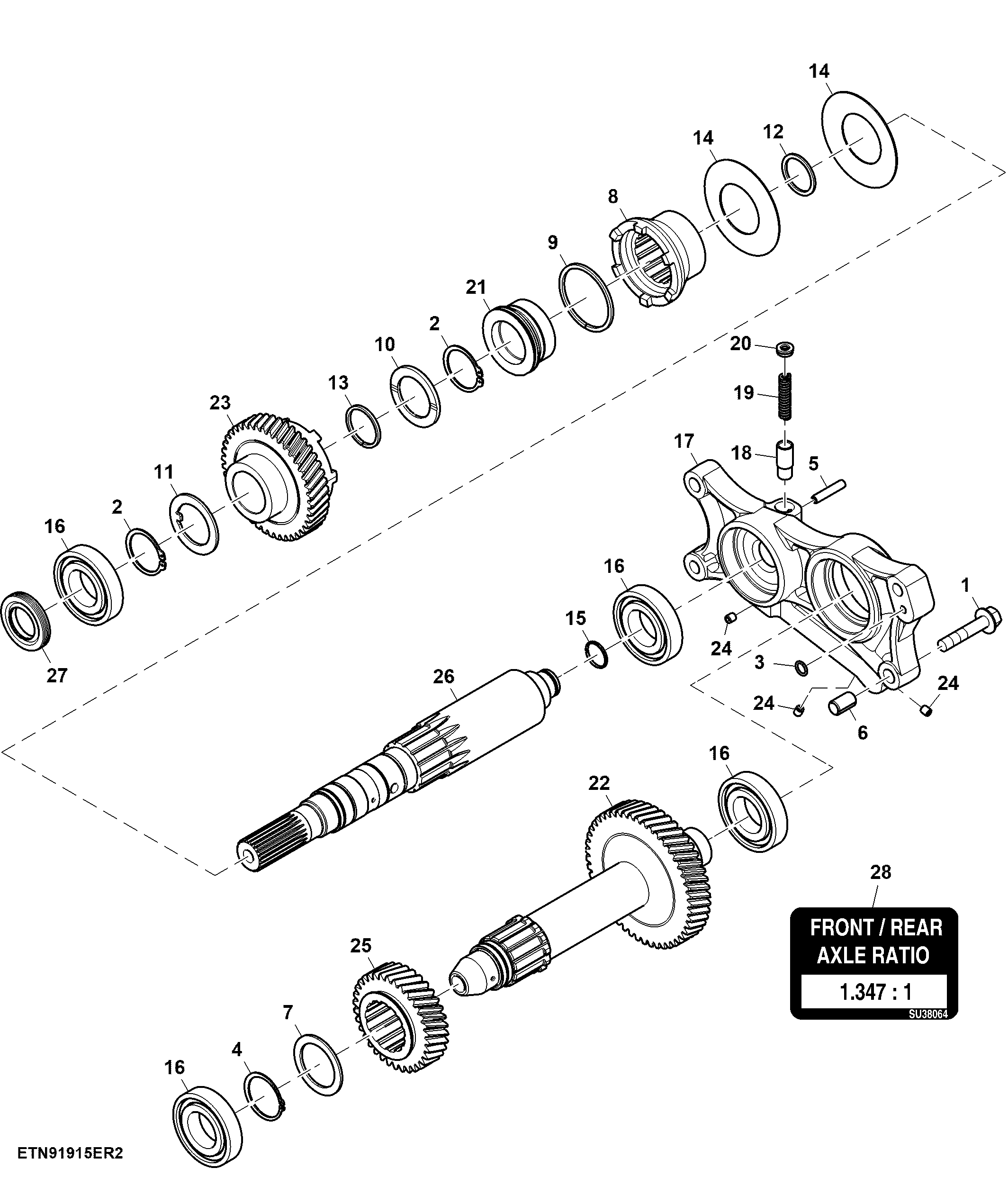Parallel Shaft Gear Drive, MFWD, Low, 1.347:1 Ratio