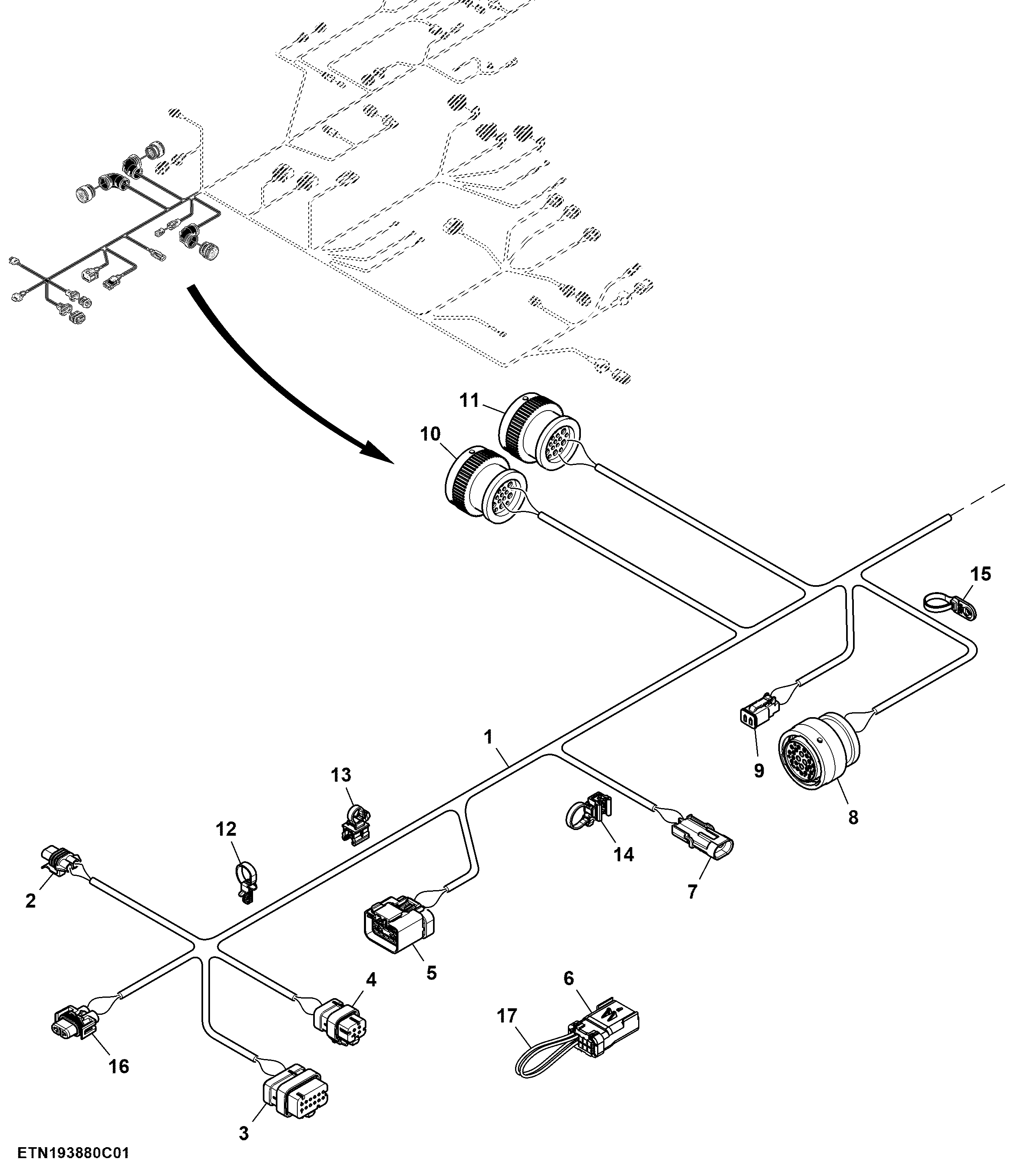 Right Main Wiring Harness W/ Power Shift Transmission Control Unit (1/7) ( - 140110)