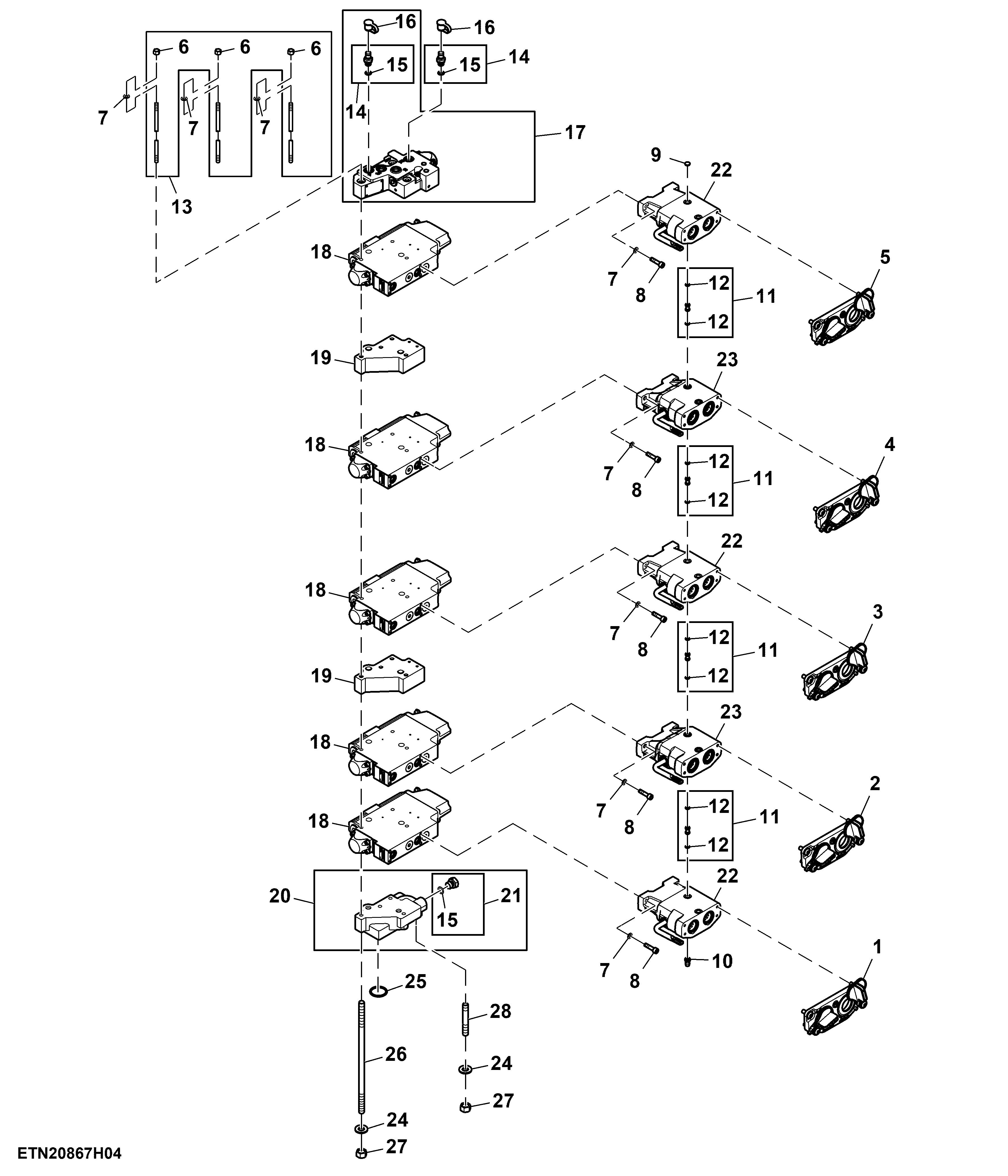 Selective Control Valve, W/O Hitch, 5 Rear SCV, Standard Flow, Double Reduction Axle