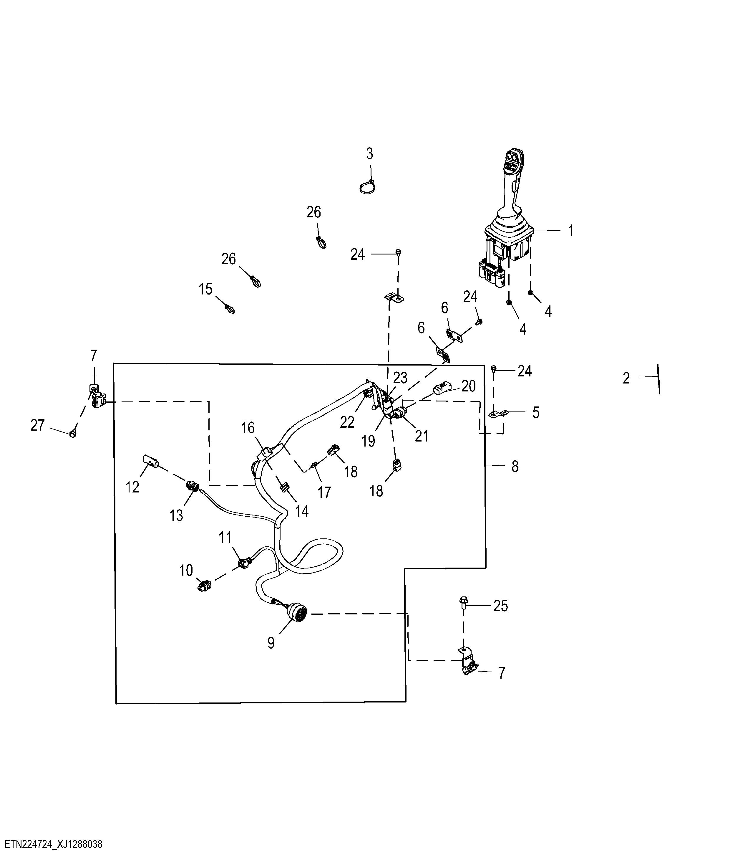 Right Hand Joystick Pilot Controller without Forward Neutral Reverse (FNR) Switch, 4-Function