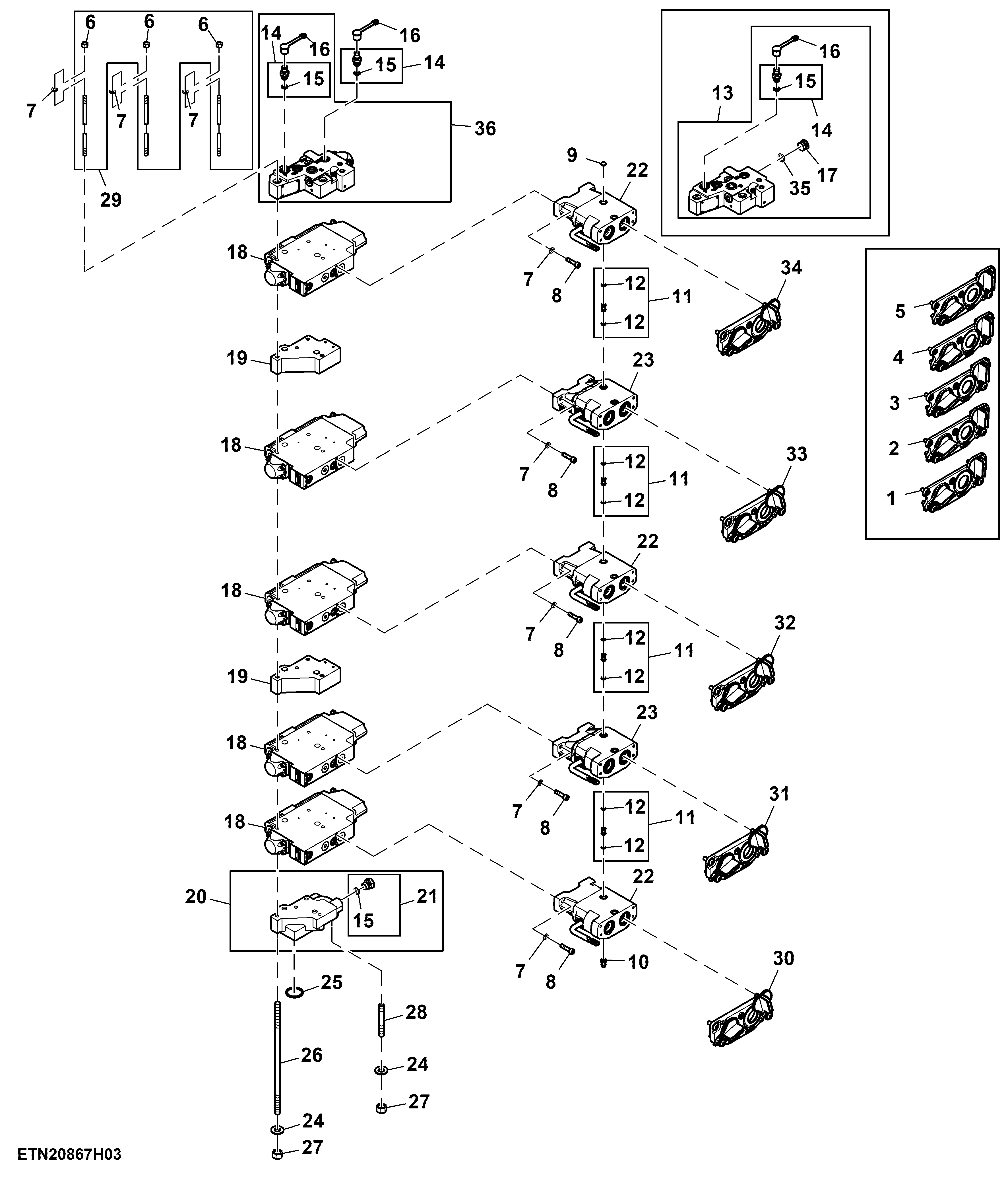 Selective Control Valve, W/O Hitch, 5 Rear SCV, Standard Flow, Double Reduction Axle