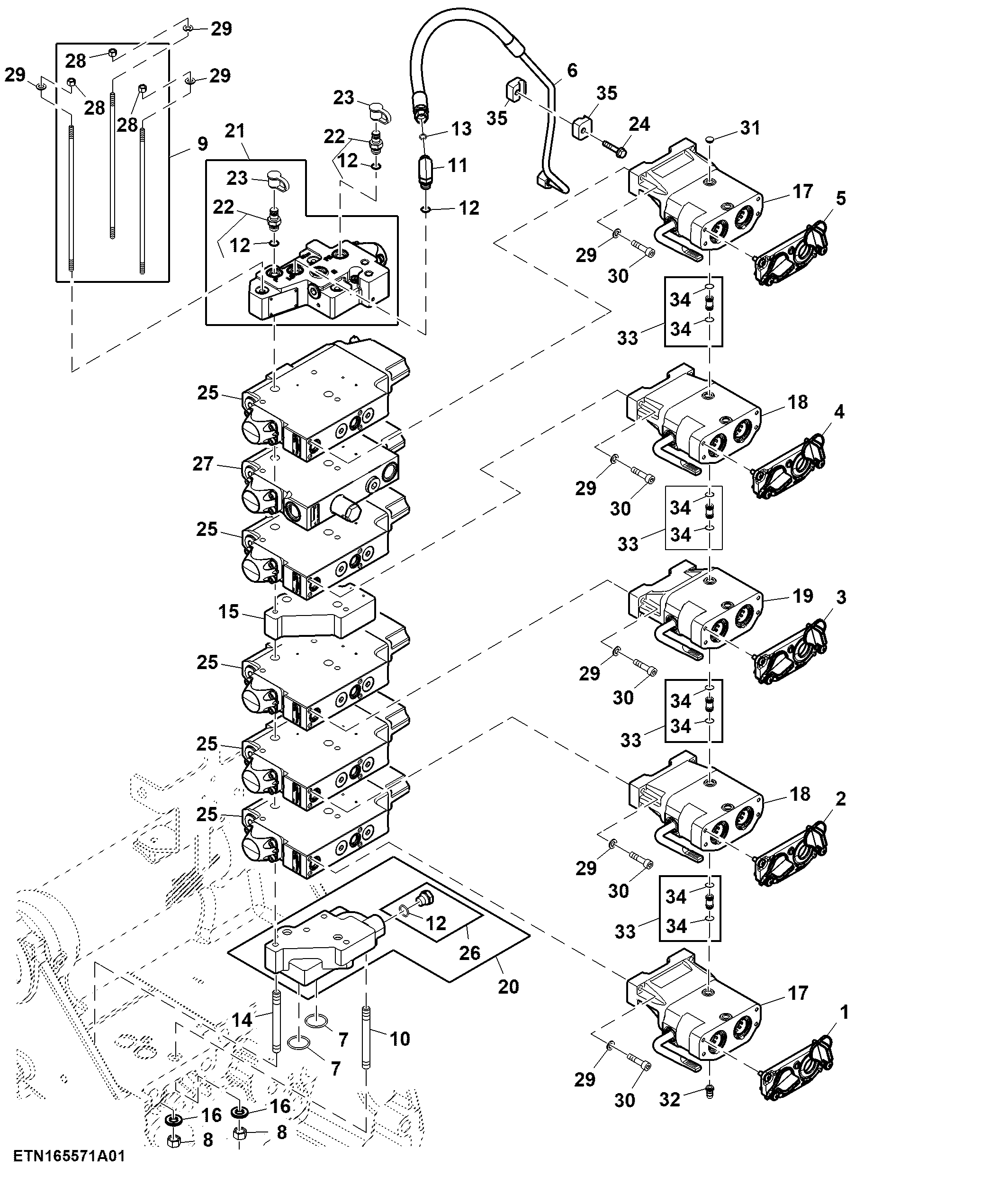 Selective Control Valve, W/ Hitch, 5 Rear SCV, Standard Flow (100429 - )