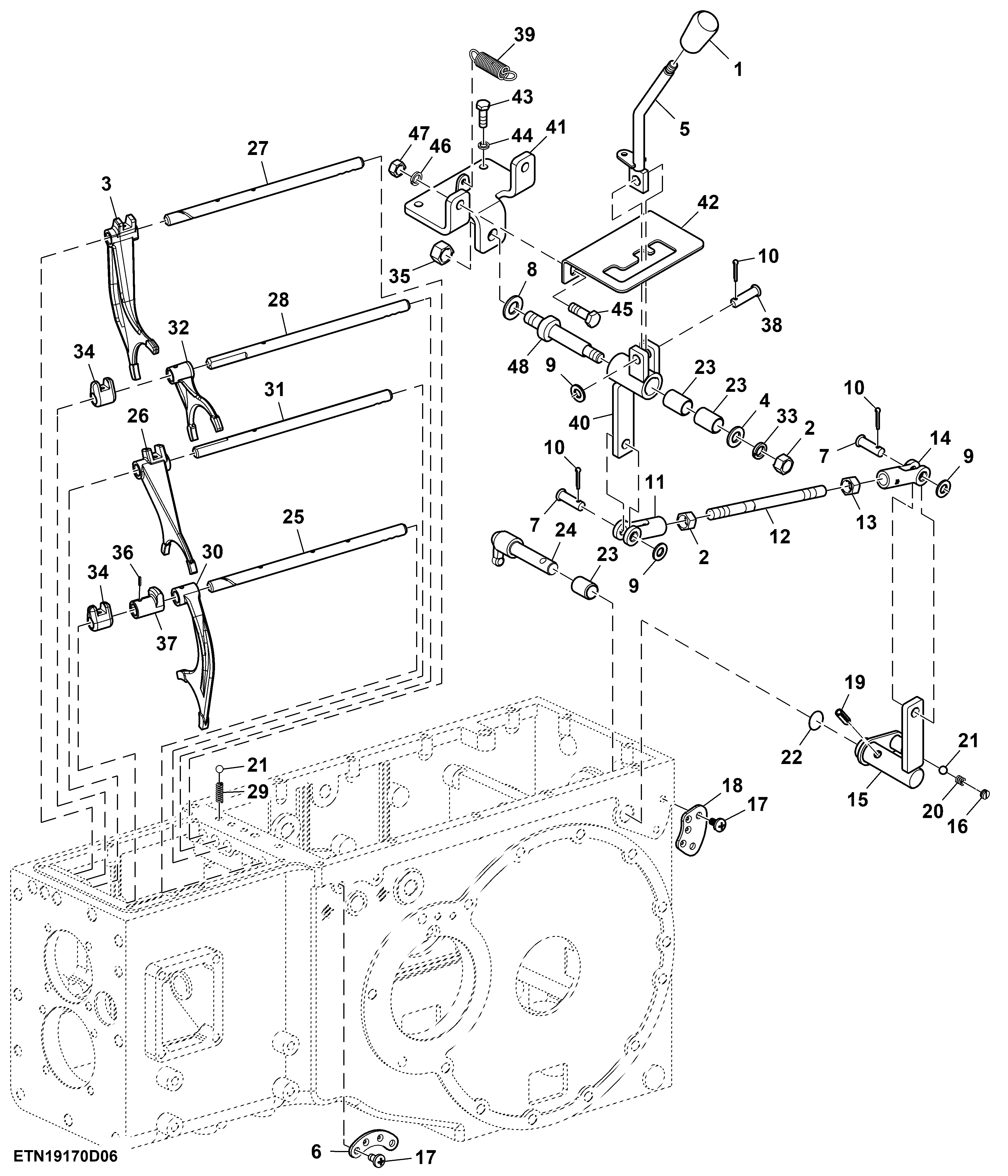 Transmission Shifter Control and PTO Control Lever