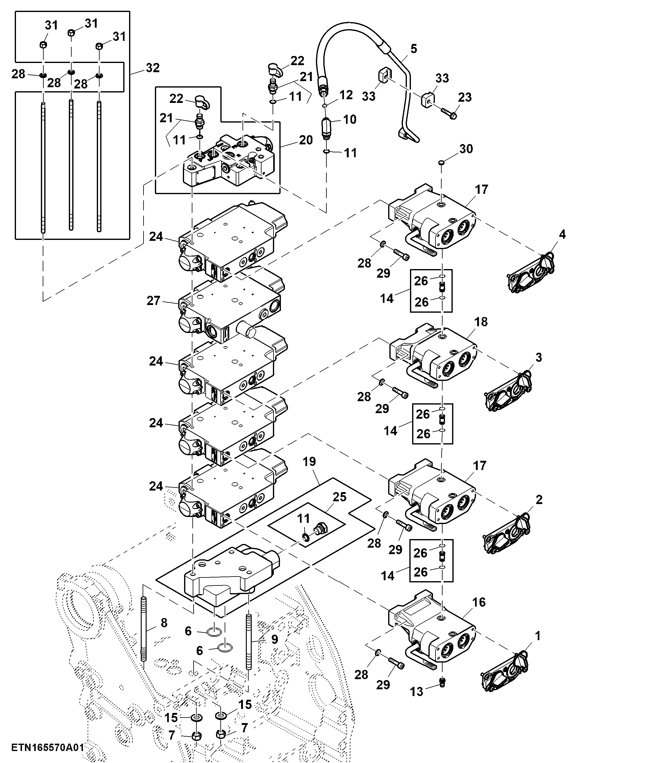 Selective Control Valve, W/ Hitch, 4 Rear SCV, Standard Flow (058001 - )