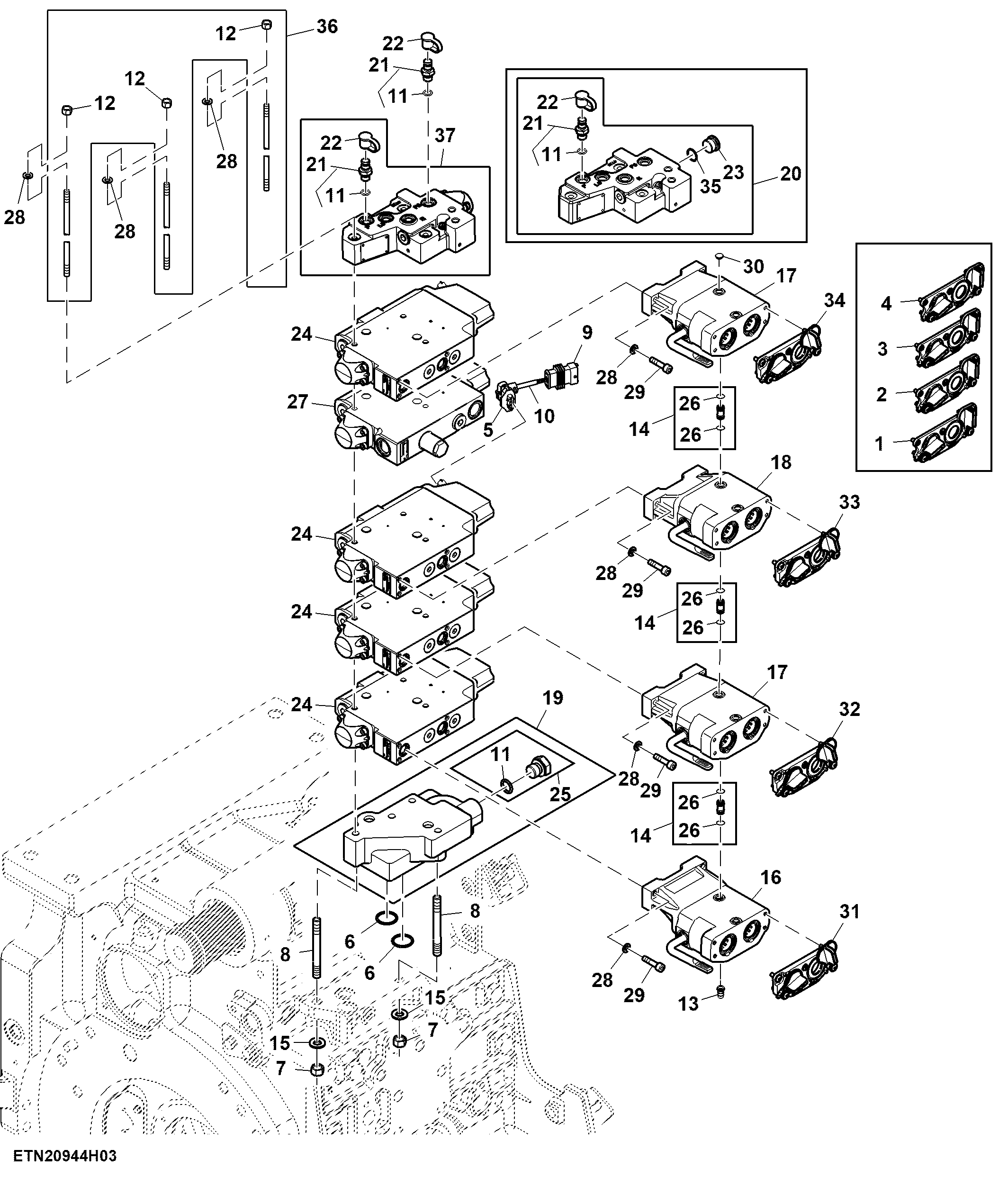 Selective Control Valve, W/ Hitch, 4 Rear SCV, Standard Flow