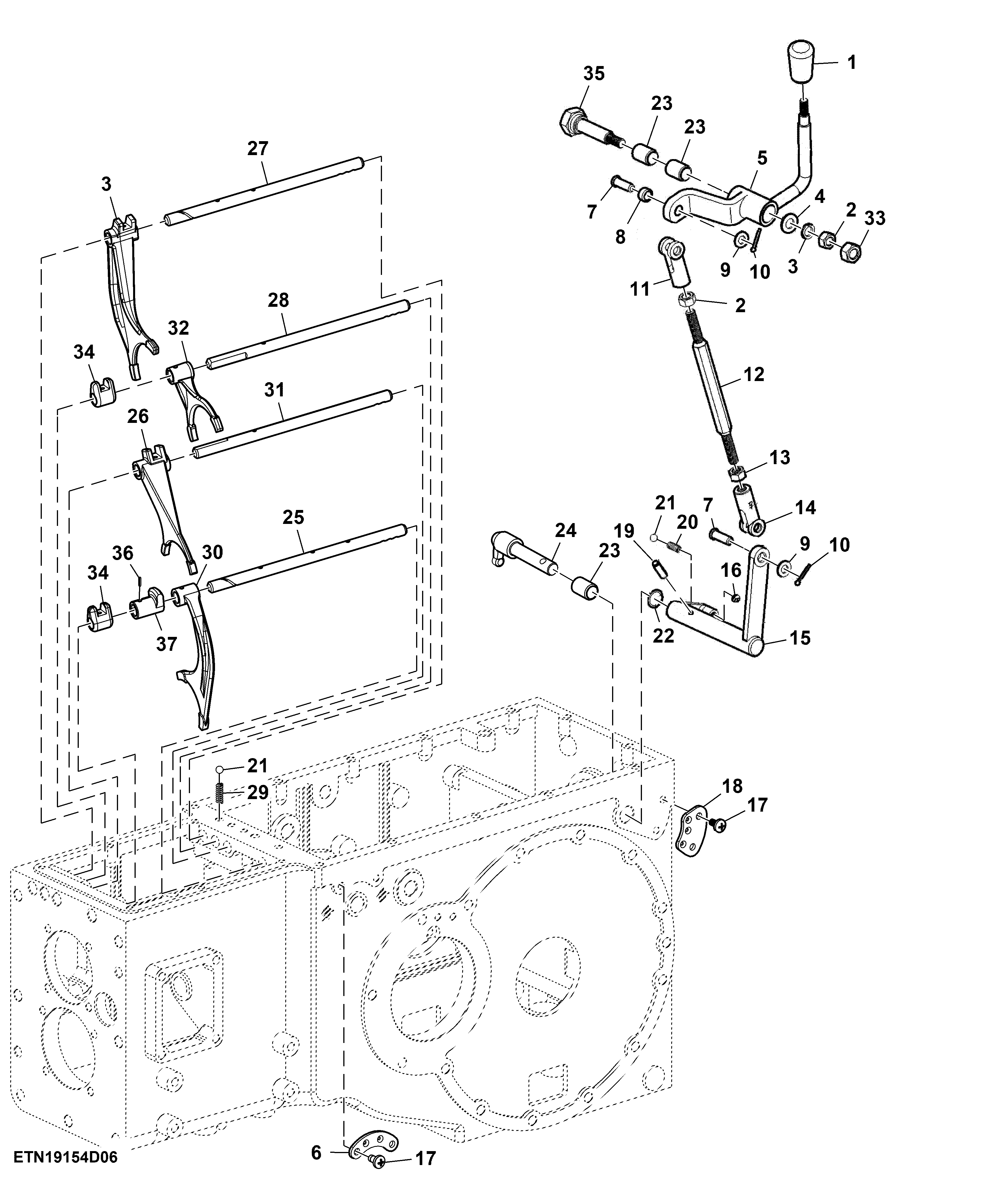 Transmission Shifter Control and PTO Control Lever