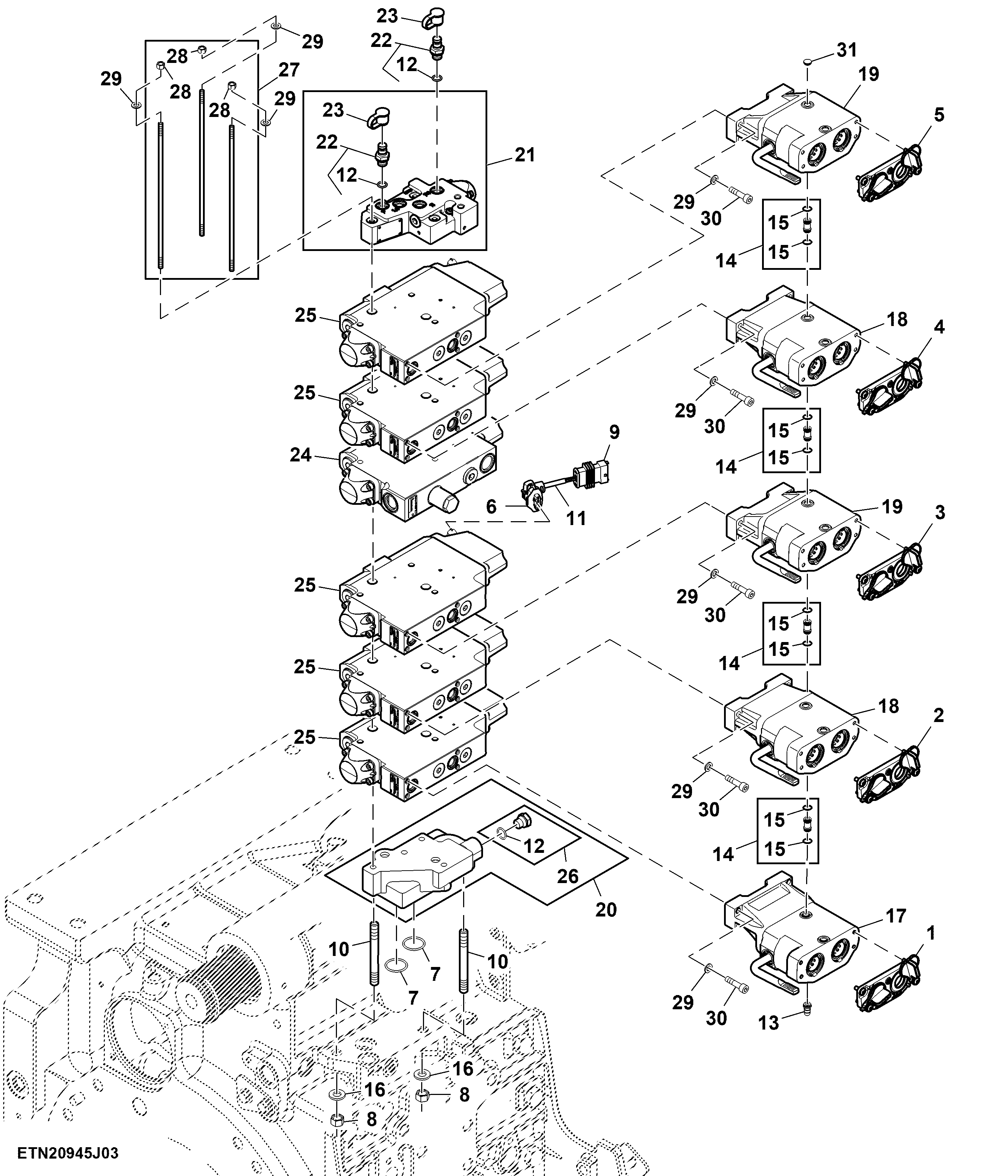 Selective Control Valve, 5 Rear SCV, W/ Hitch, Standard Flow