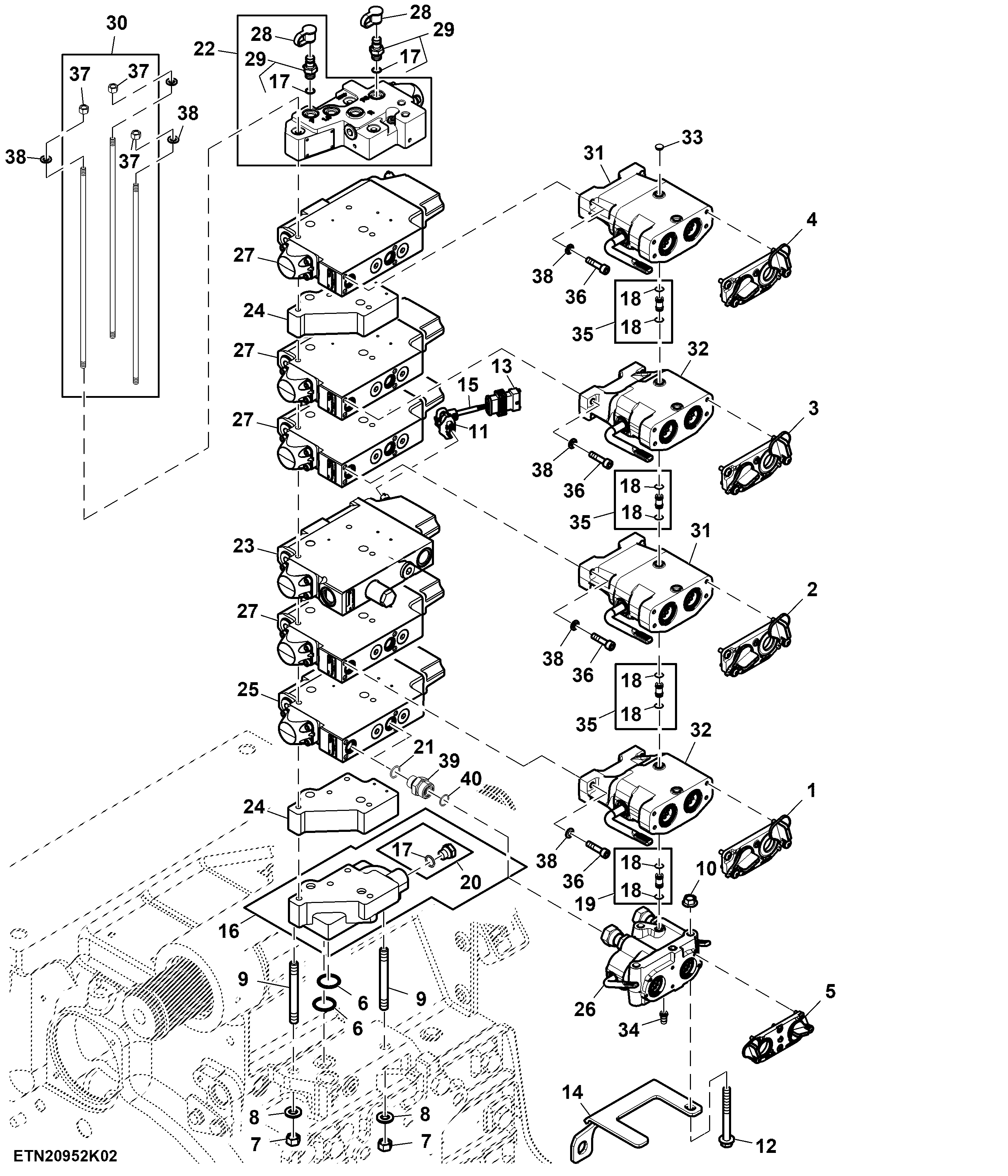 Selective Control Valve, W/ Hitch, 5 Rear SCV, High Flow
