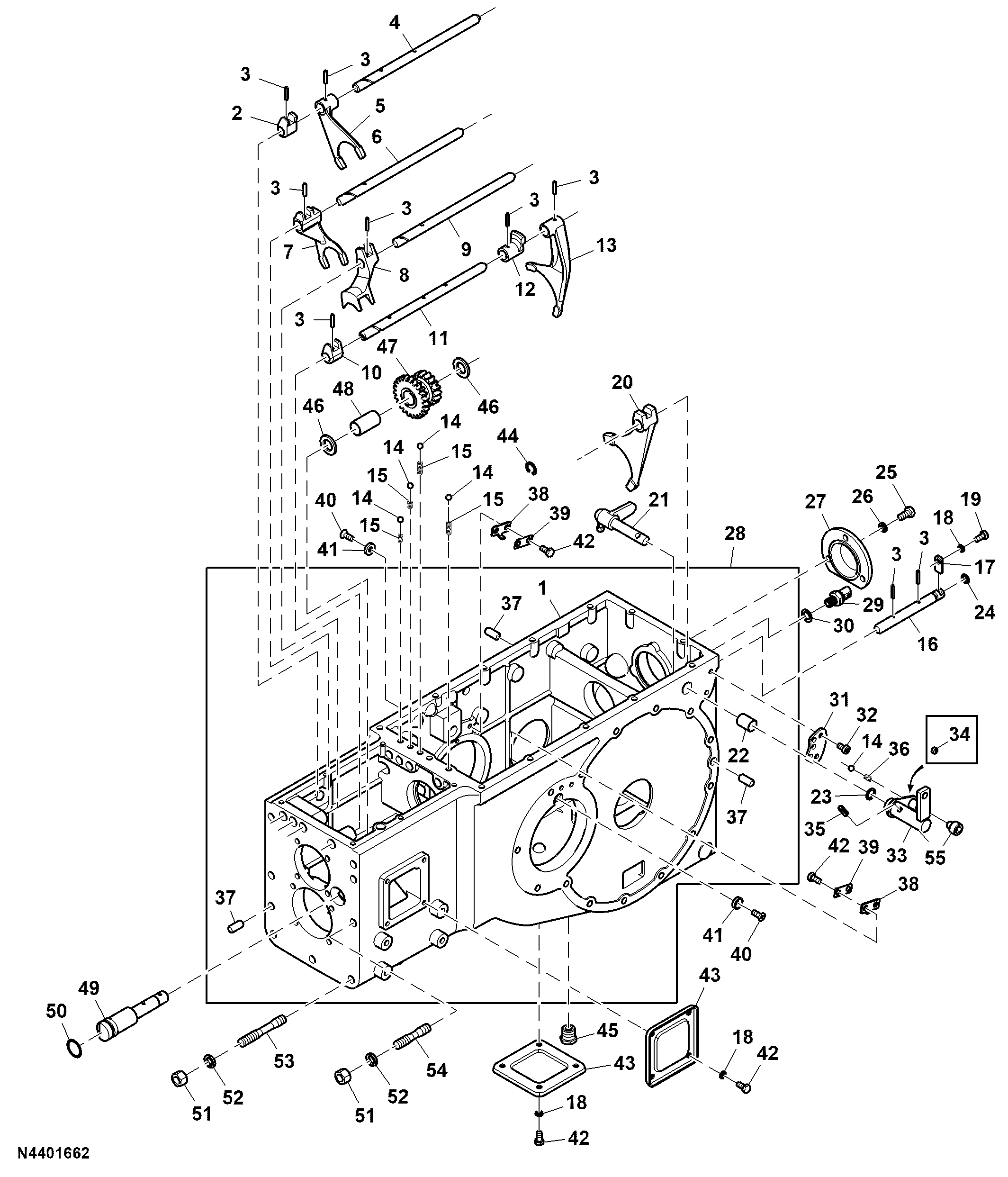 Transmission Housing and Shifter Control, Single Clutch
