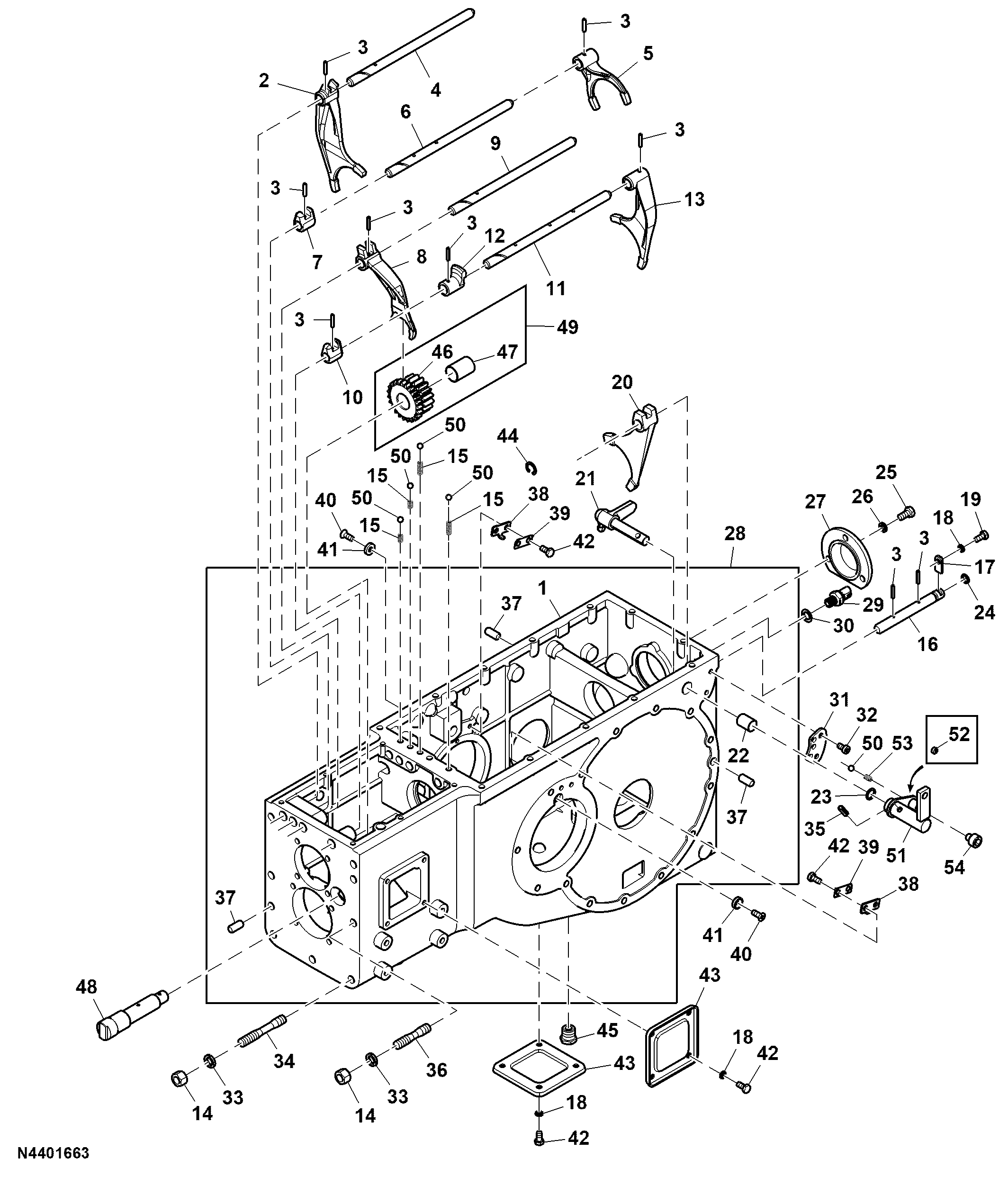 Transmission Housing and Shifter Control, Double Clutch