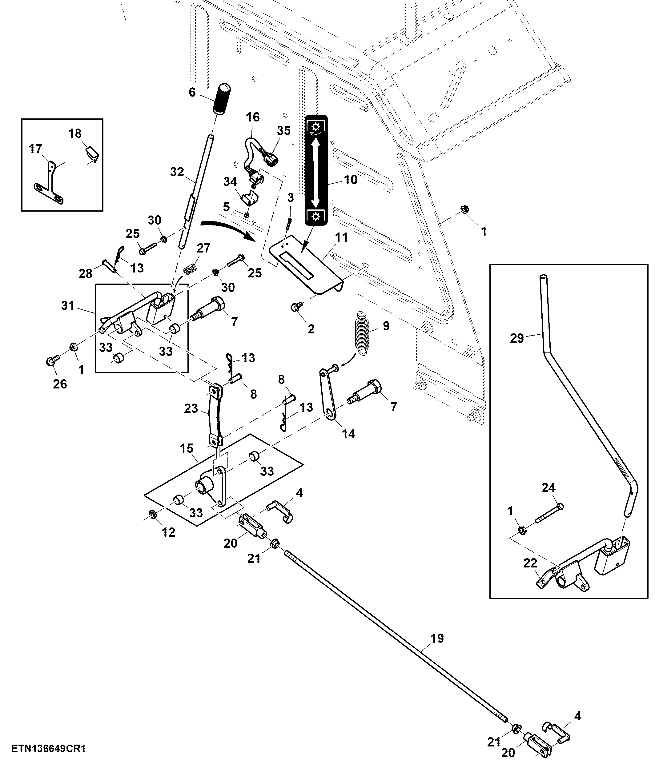Control Lever, Rear PTO, Low Clearance (002413 - )