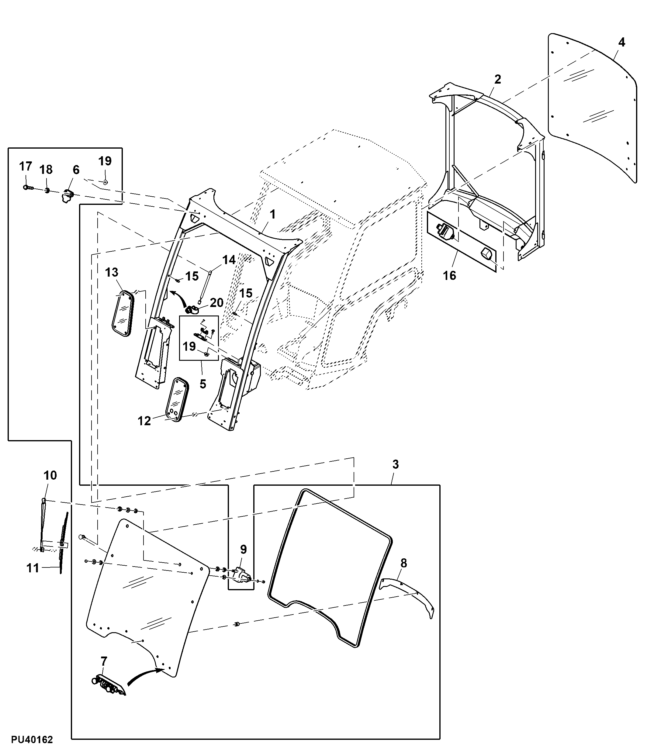 Front Windshield and Rear Window Panel, Cab