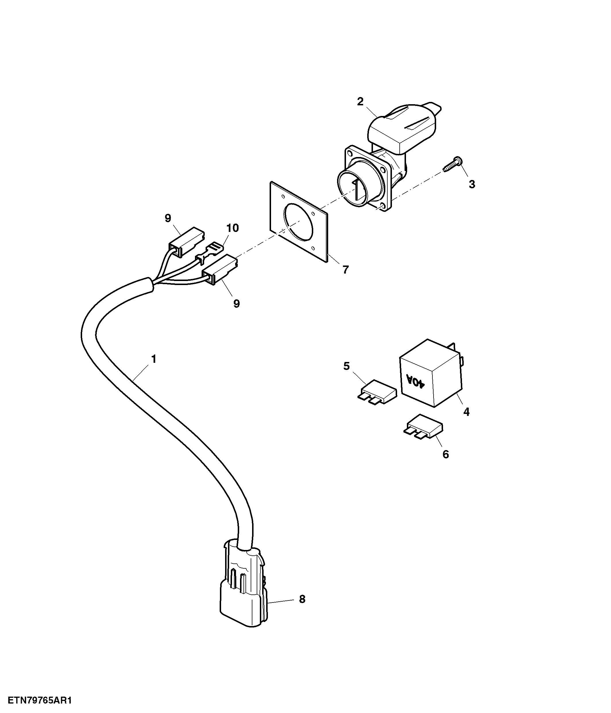 3-Terminal Power Outlet Socket / Wiring Harness, Console, RH