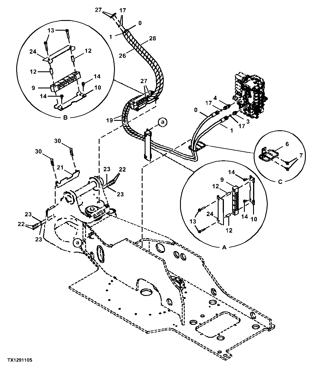 Main Hydraulic Lines, Control Valve To Boom Cylinder
