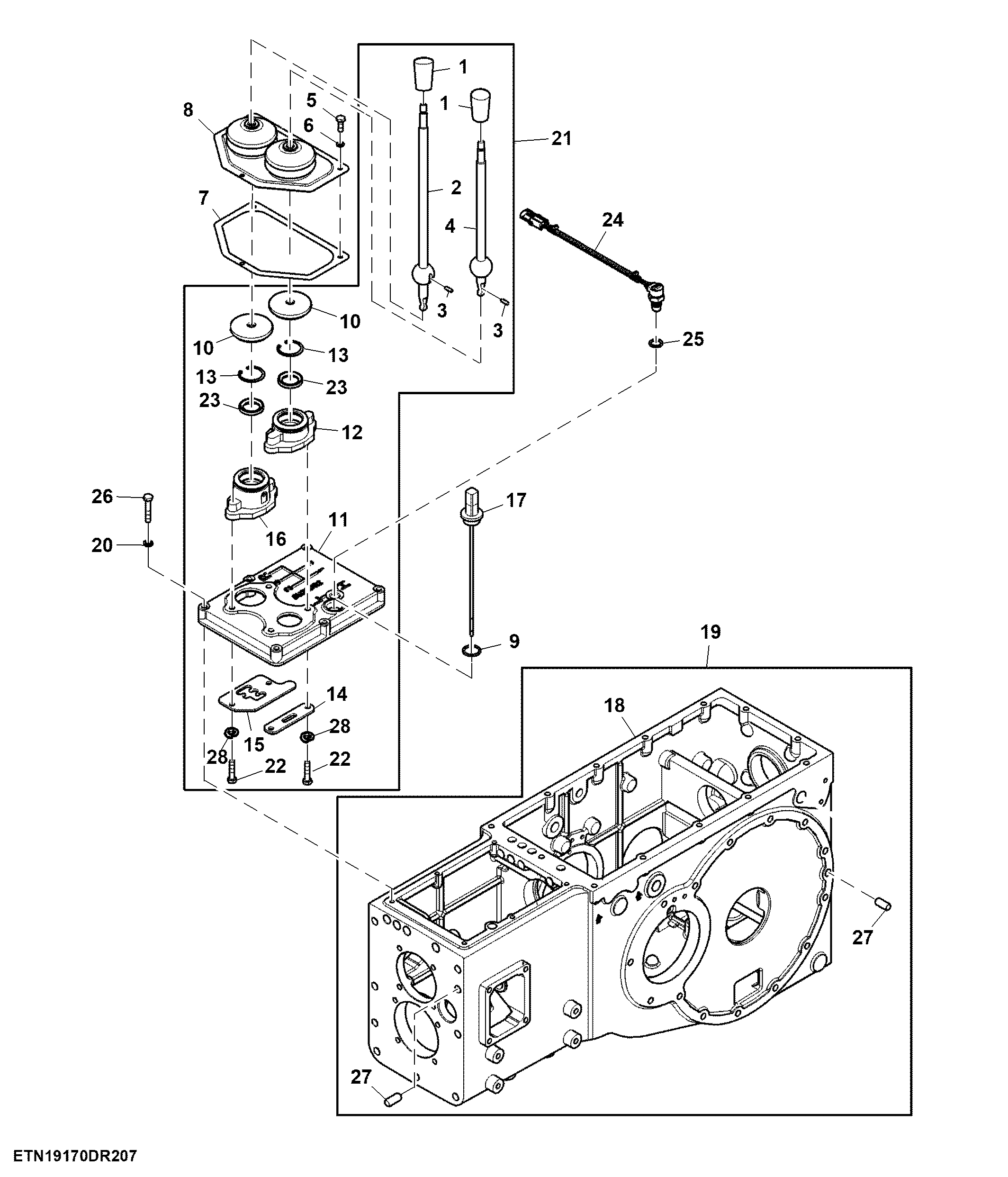 Transmission Housing and Gear and Range Shift Lever