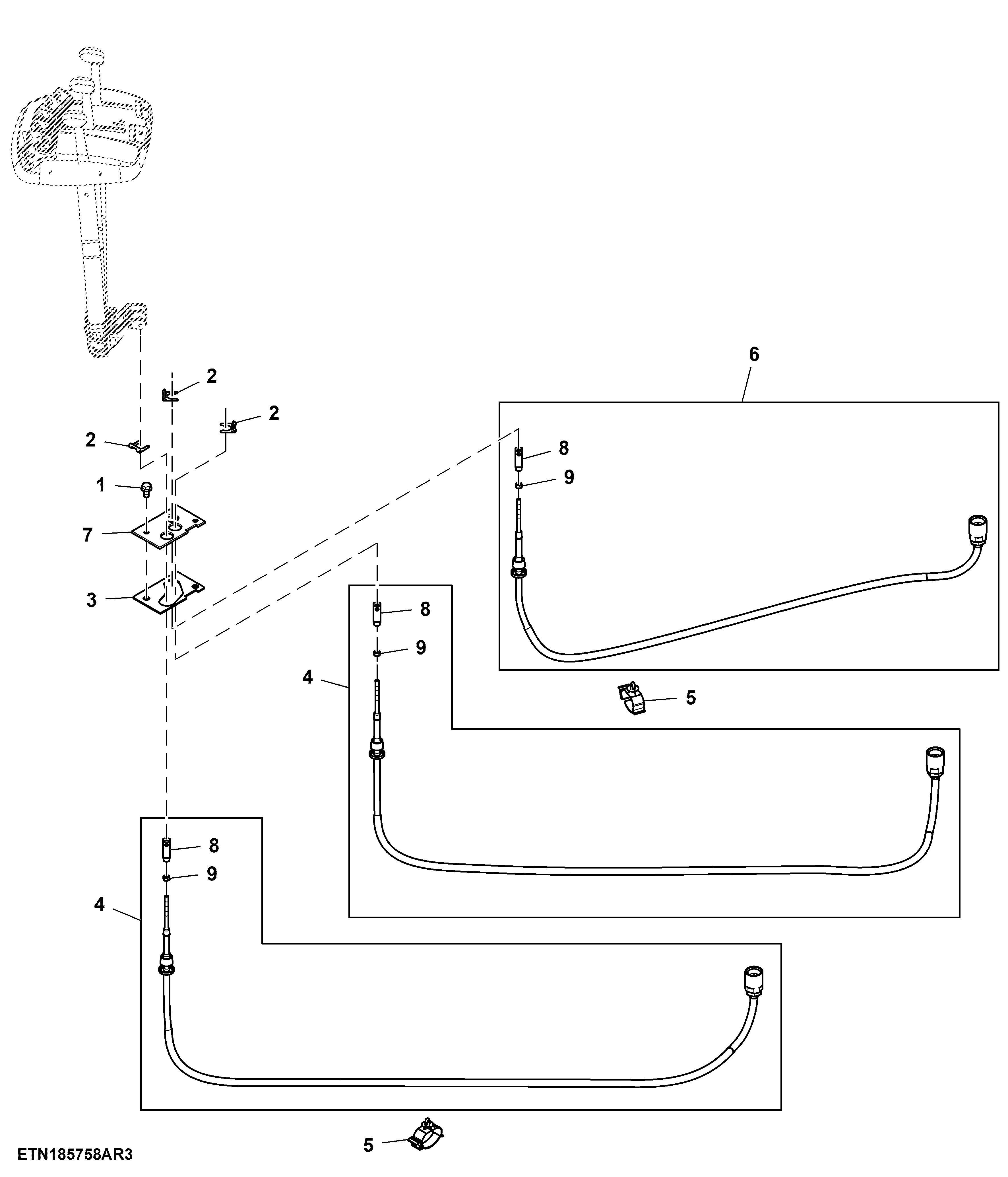 Cable, Lever, Mechanical SCV, Position 1st, 2nd, 3rd, W/ Armrest