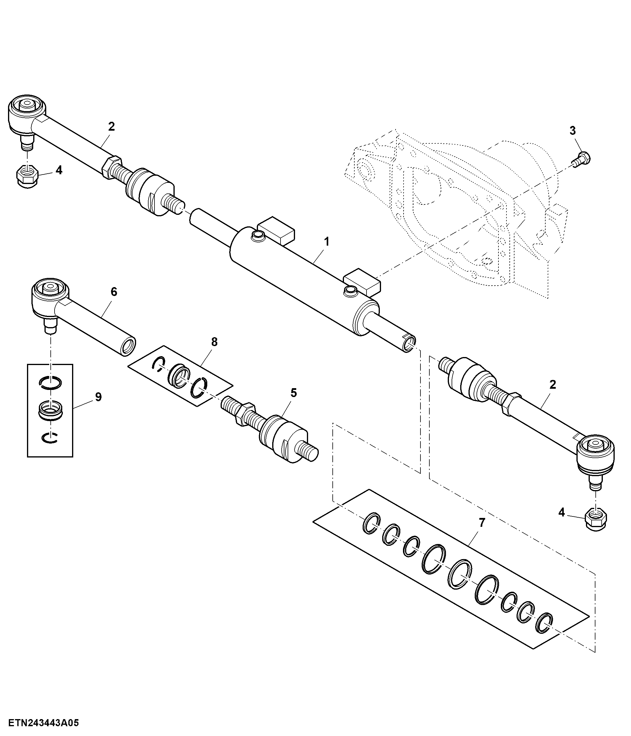 Tie Rods and Steering Cylinder, Front Axle, MFWD (004795 - )