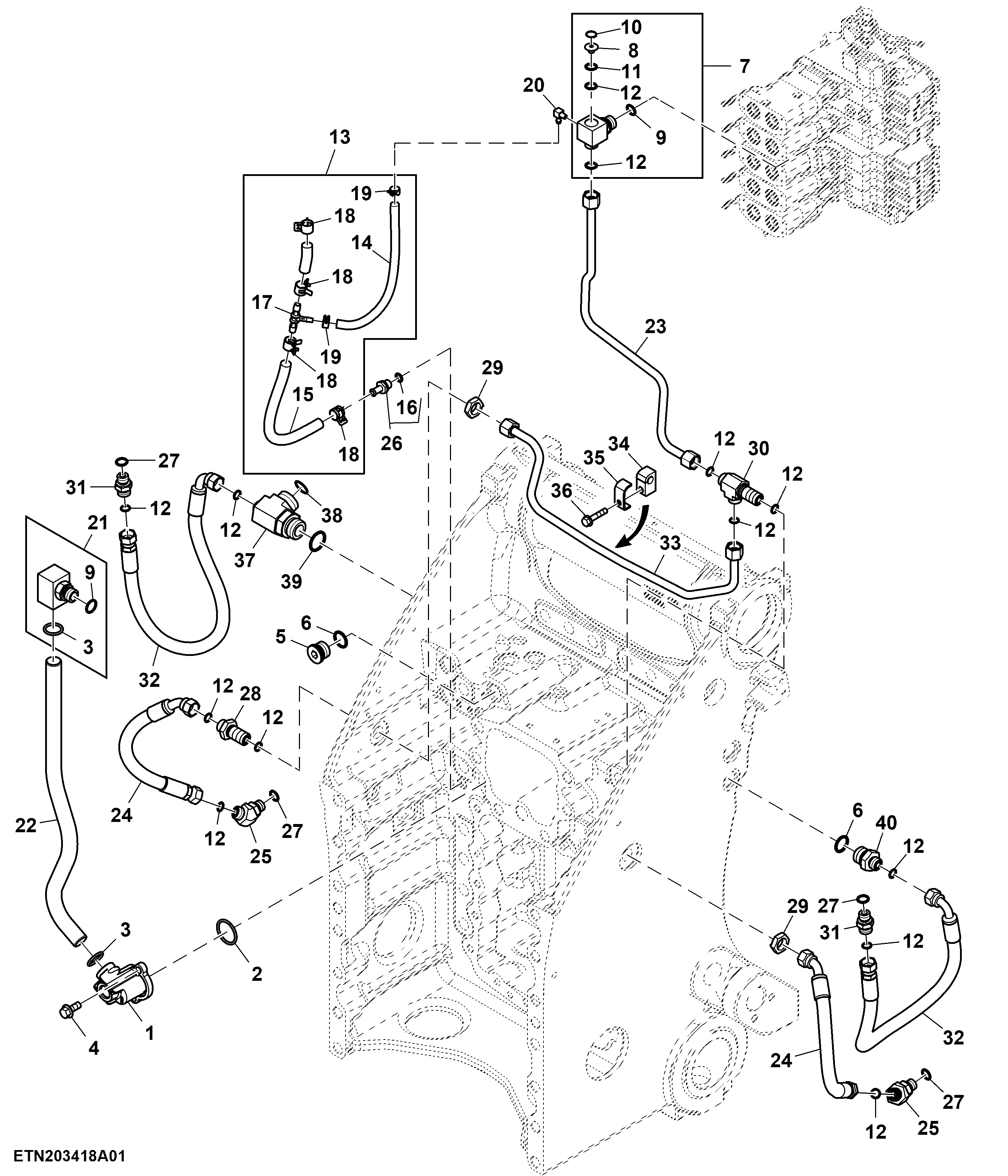 Oil Lines, Lift Cylinders, Rear Hitch, W/ 5 SCV