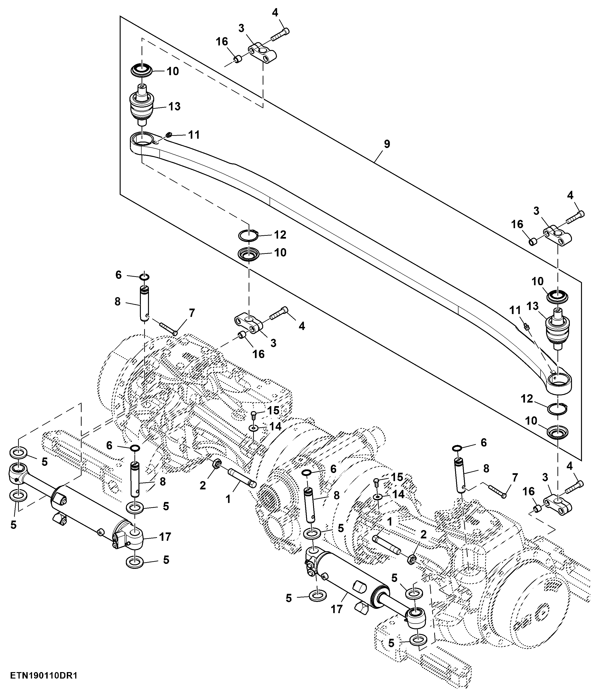 Tie Rod and Steering Cylinder Assembly, 88" Spacer
