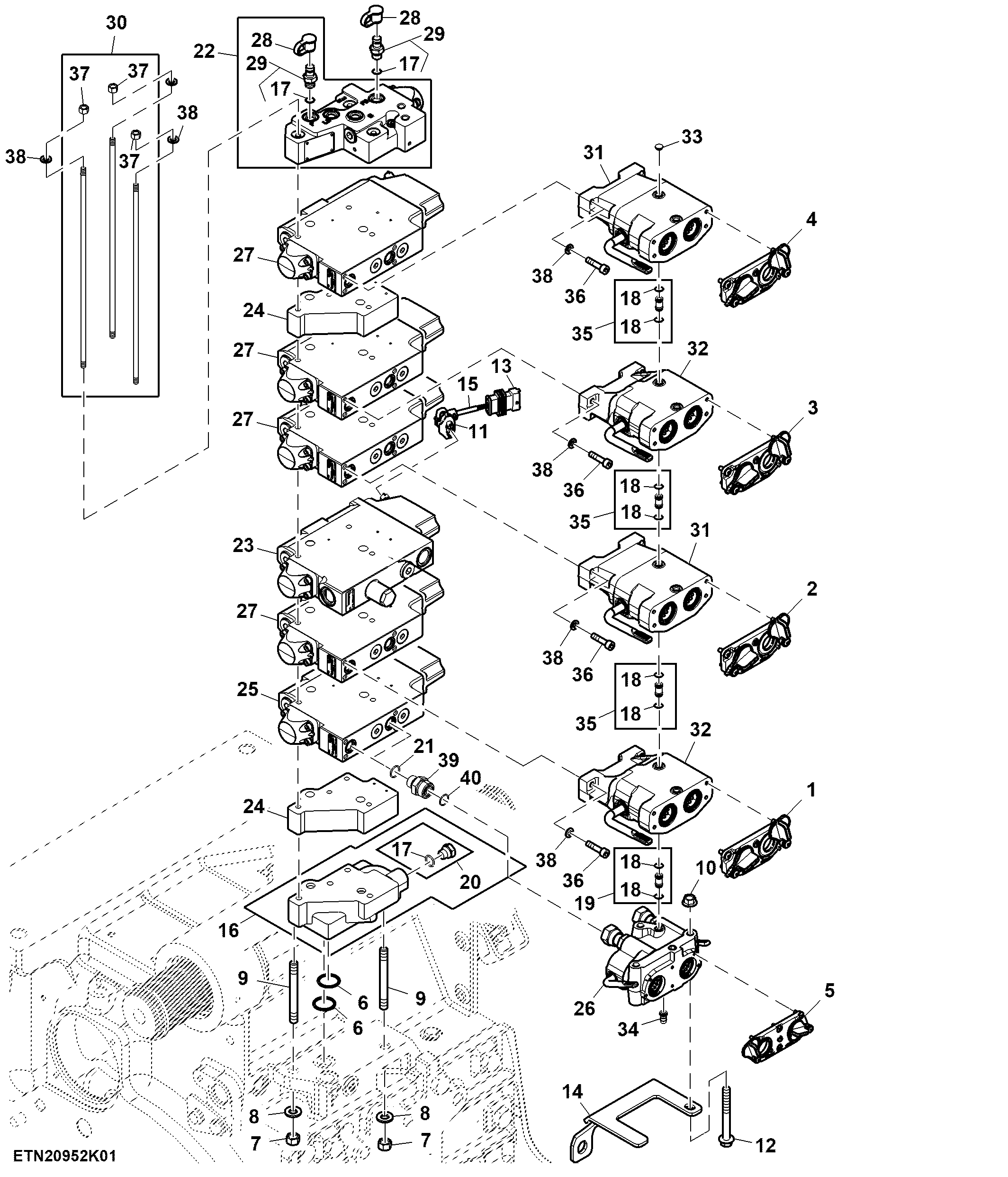 Selective Control Valve, W/ Hitch, 5 Rear SCV, High Flow