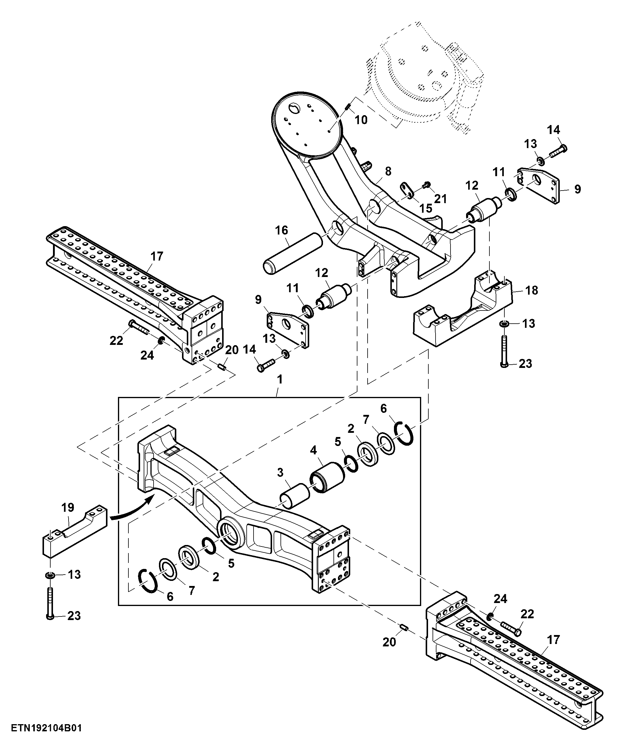 Track Frame Support, 120" Axle Length, Standard Track