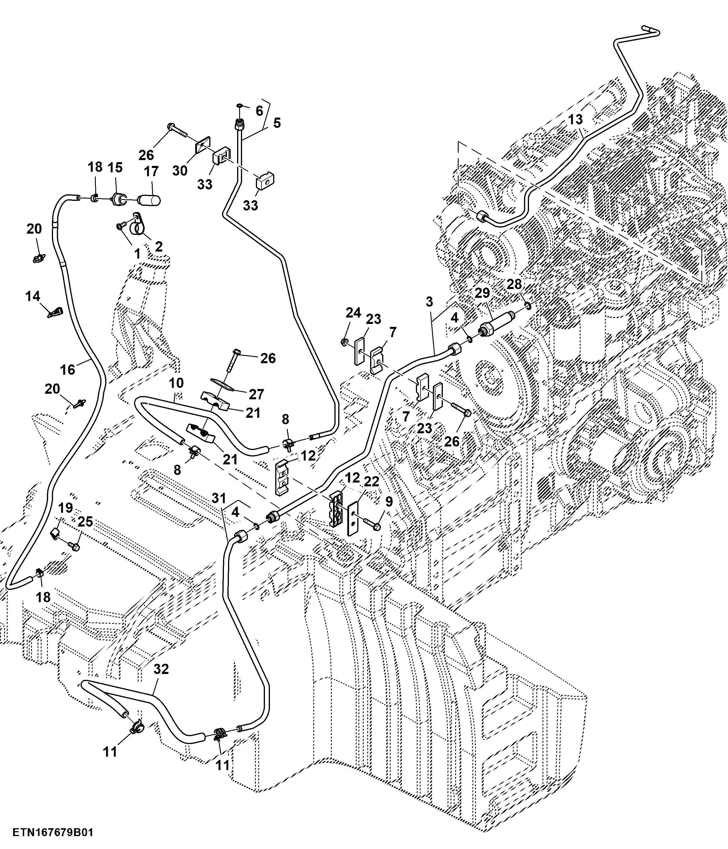 Fuel Line, W/O Water Separator, T2 / T3 Engine