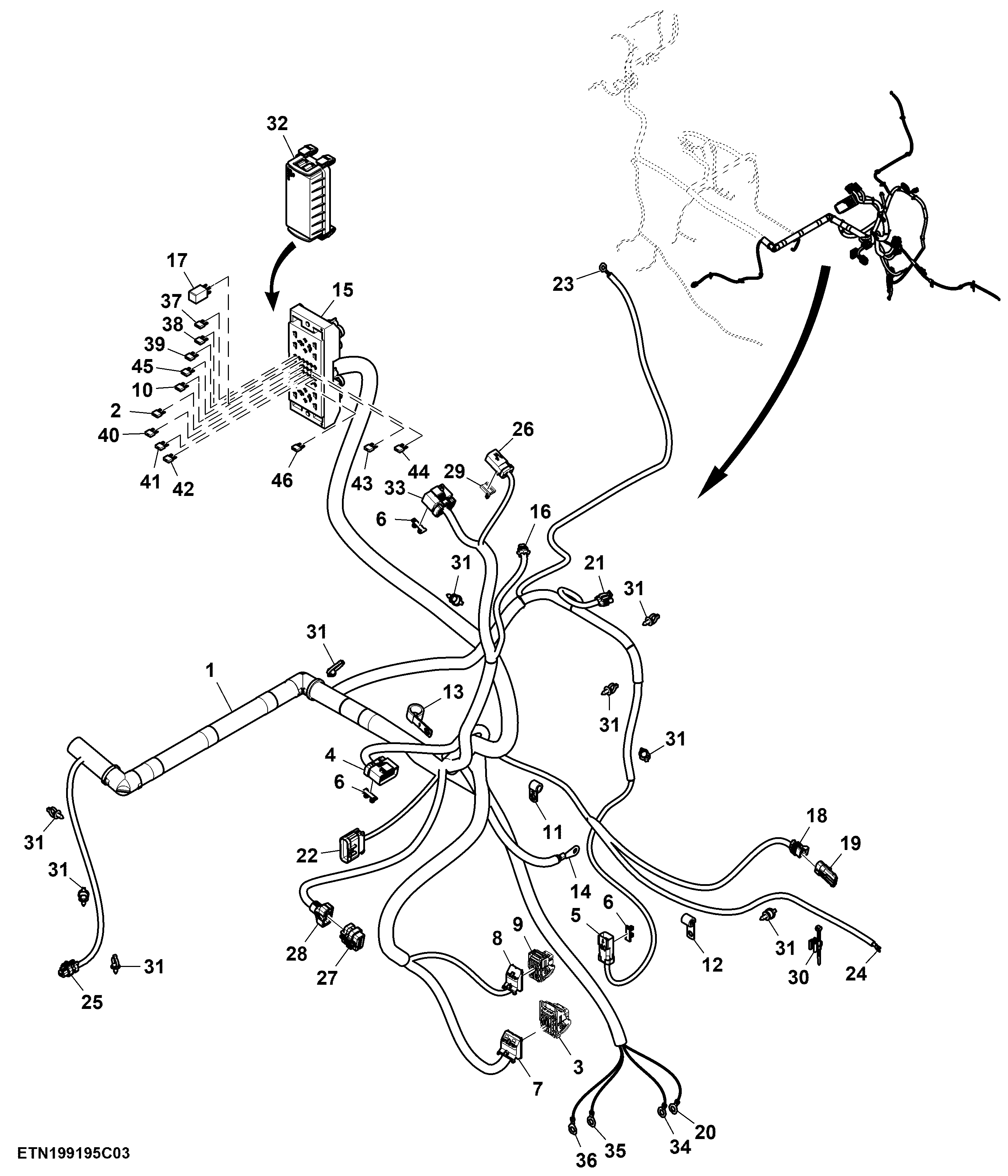 Wiring Harness, Chassis, T2 / T3 Engine (3/3) ( - 804000)