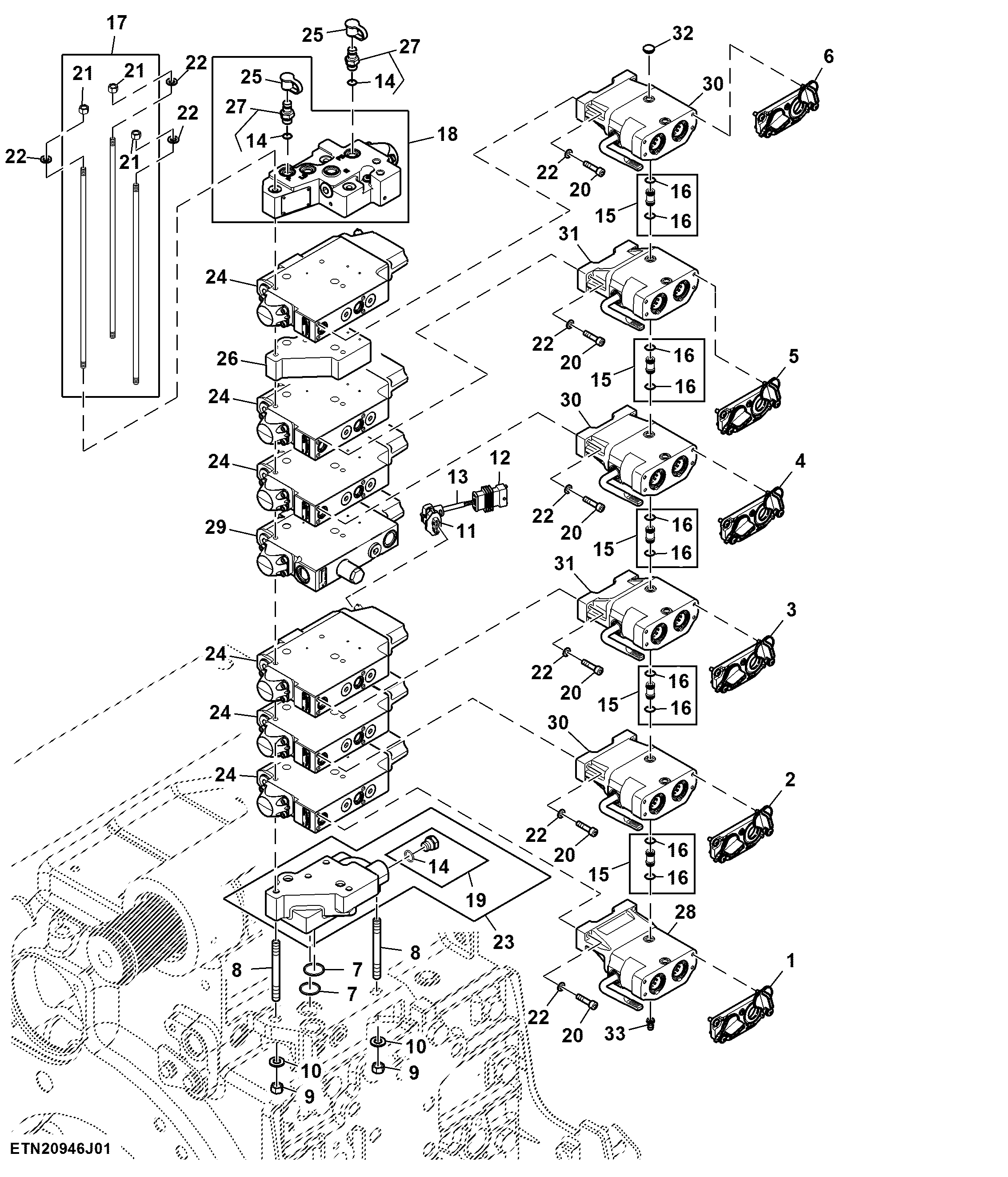 Selective Control Valve, W/ Hitch, 6 Rear SCV, Standard Flow