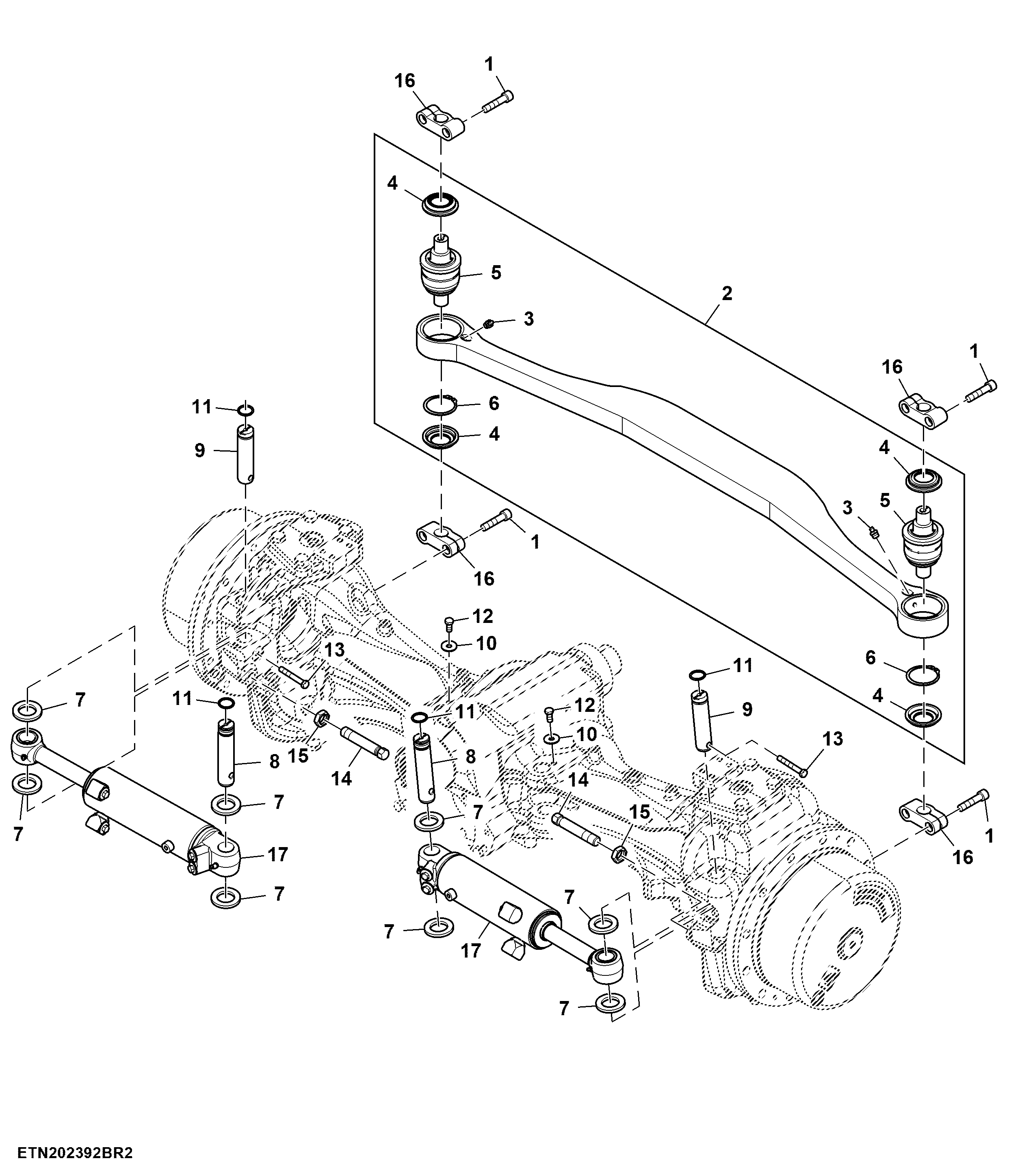 Tie Rod and Steering Cylinder Assembly, Front Axle, 1500 MFWD