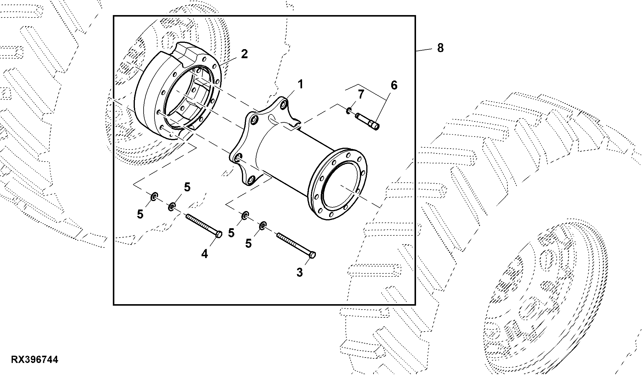 Dual Hub, Front Axle, 6:1 ILS™, RH Illustrated, Attachment