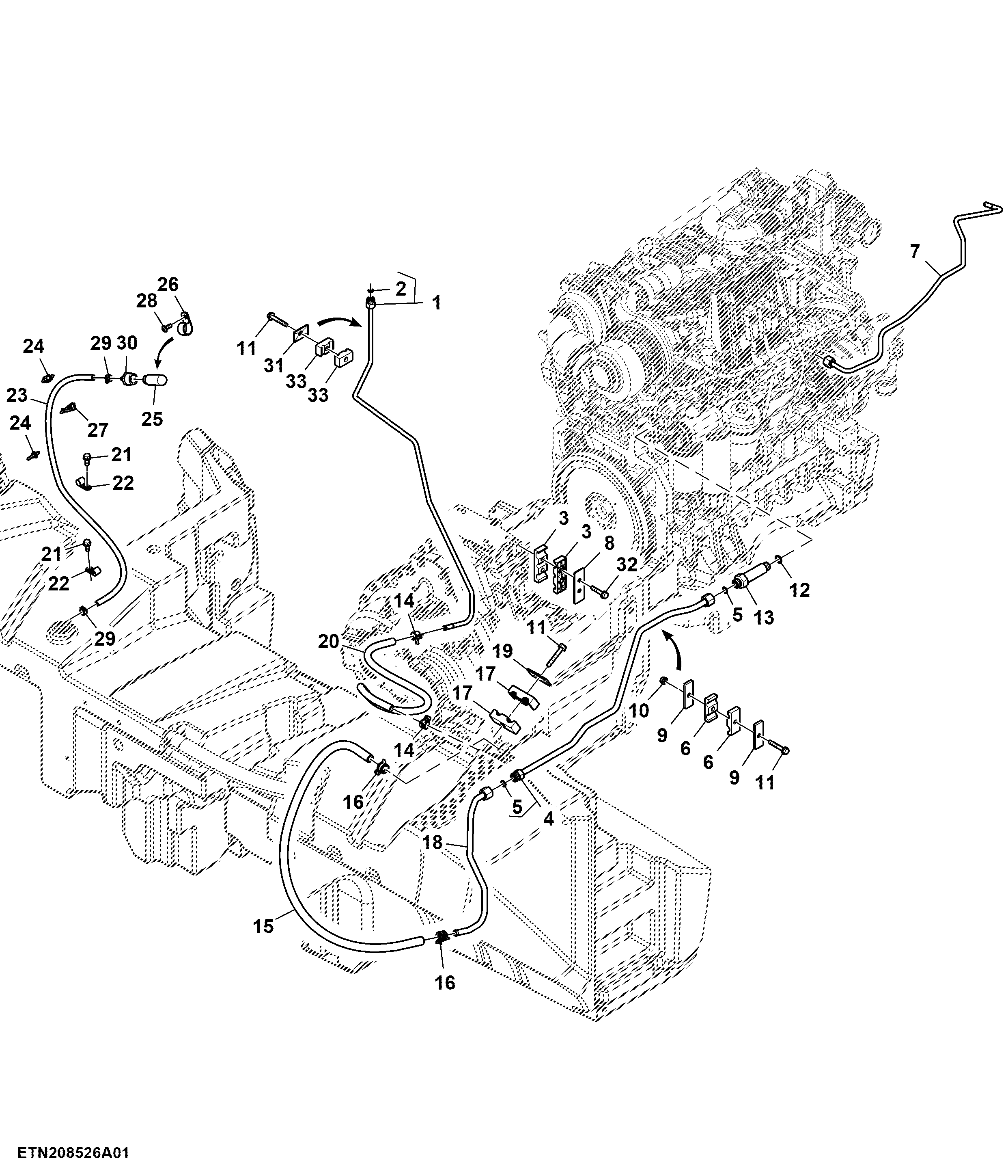 Fuel Line, W/O Water Separator, T2/ T3 Engine