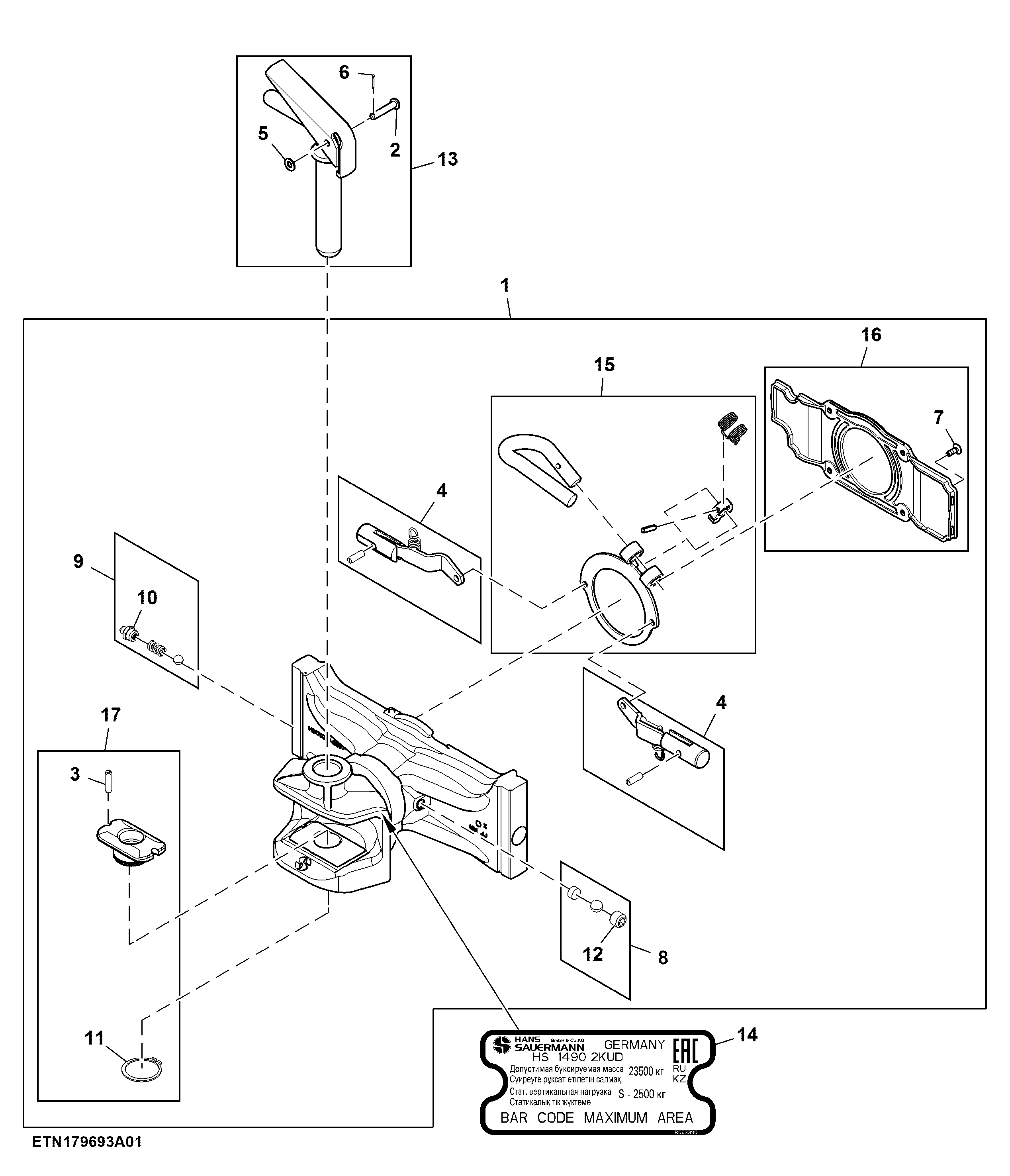 Wagon Hitch Coupling, Manual, 3-in-1 Wagon Hitch Rails (For EAEU)