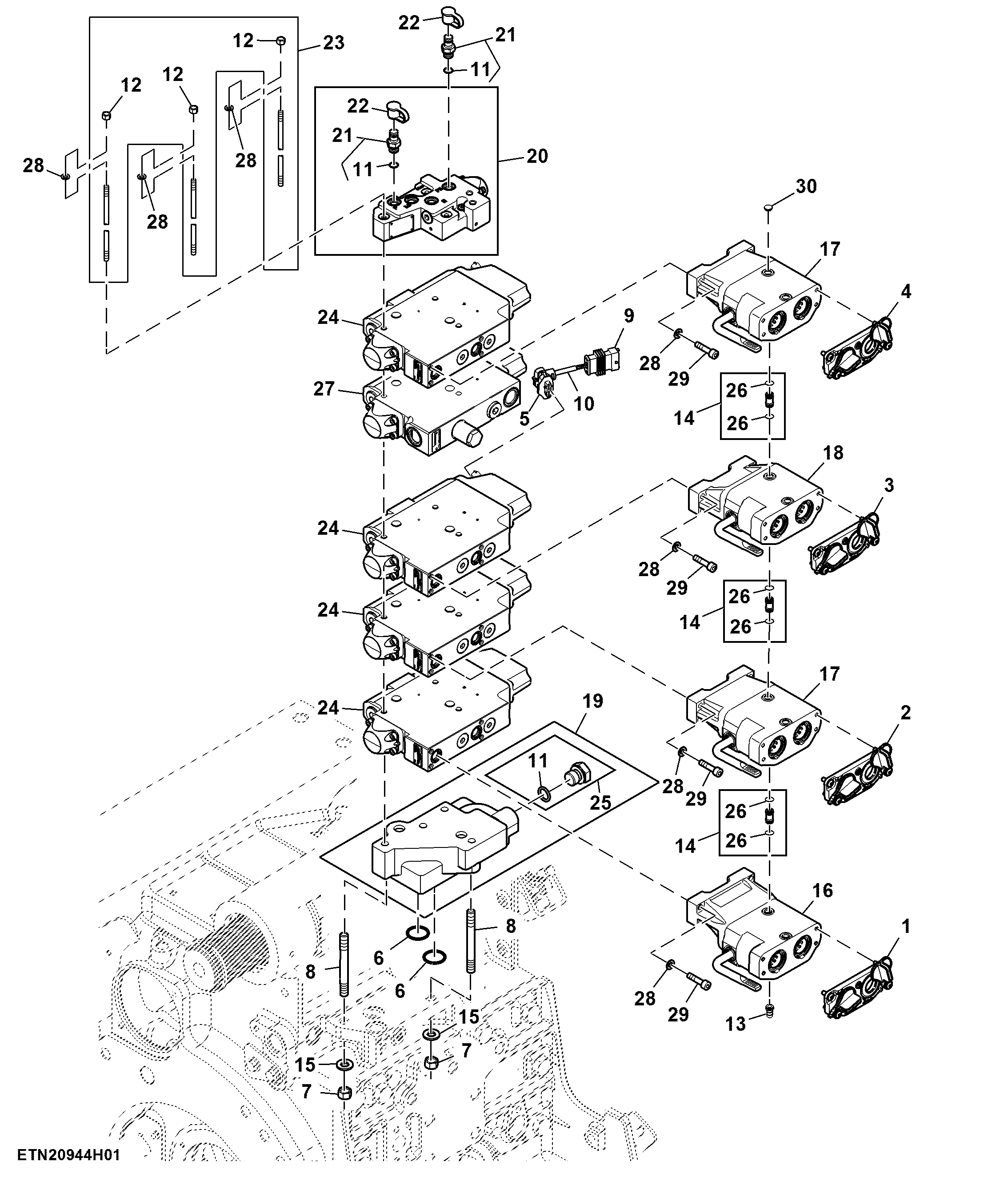 Selective Control Valve, W/ Hitch, 4 Rear SCV, Standard Flow