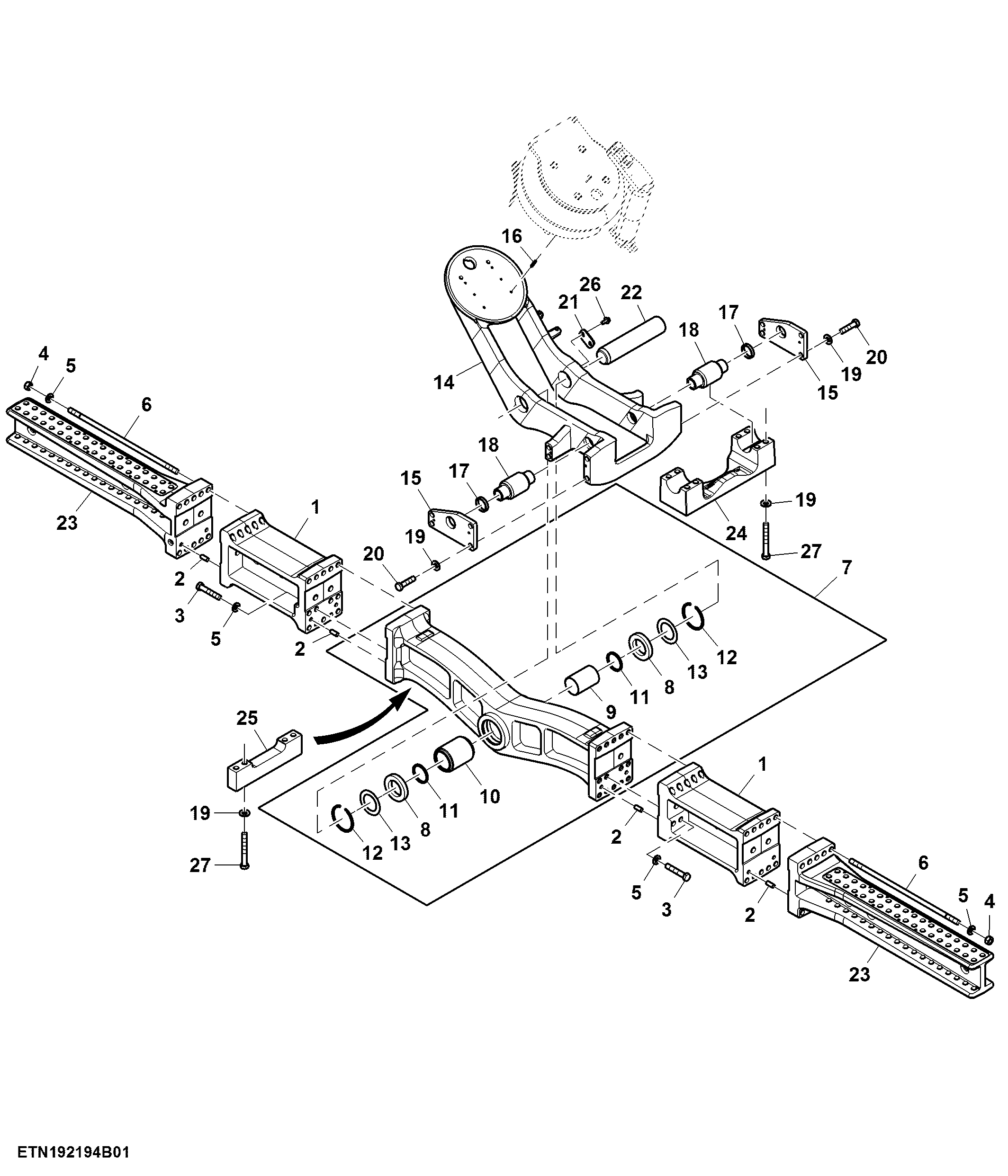Track Frame Support, 160" Axle Length, Wide Track