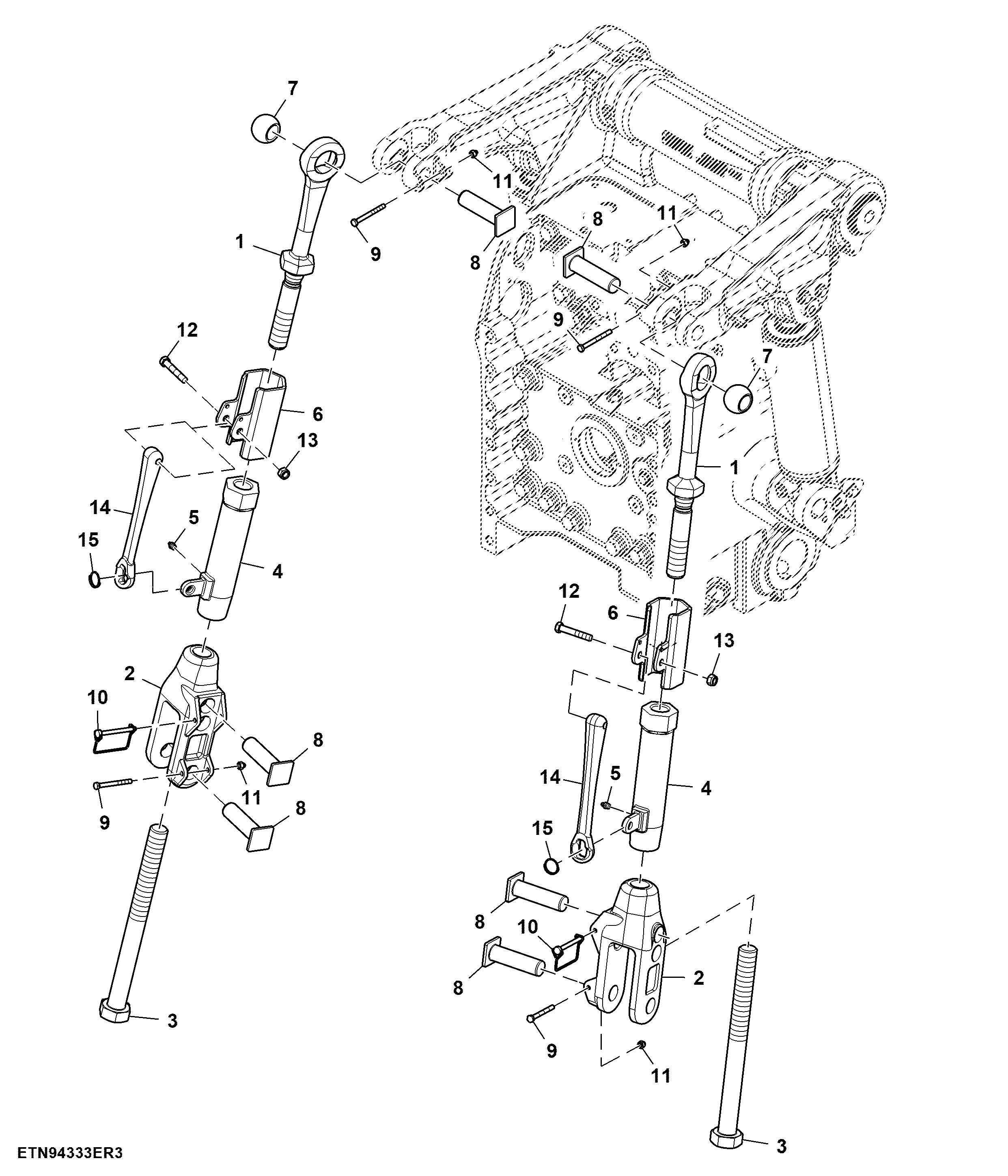 Medium Length Lift Link, W/ Hook End, W/ Quick Coupler, Group 47/48 Tires ( - 125000)